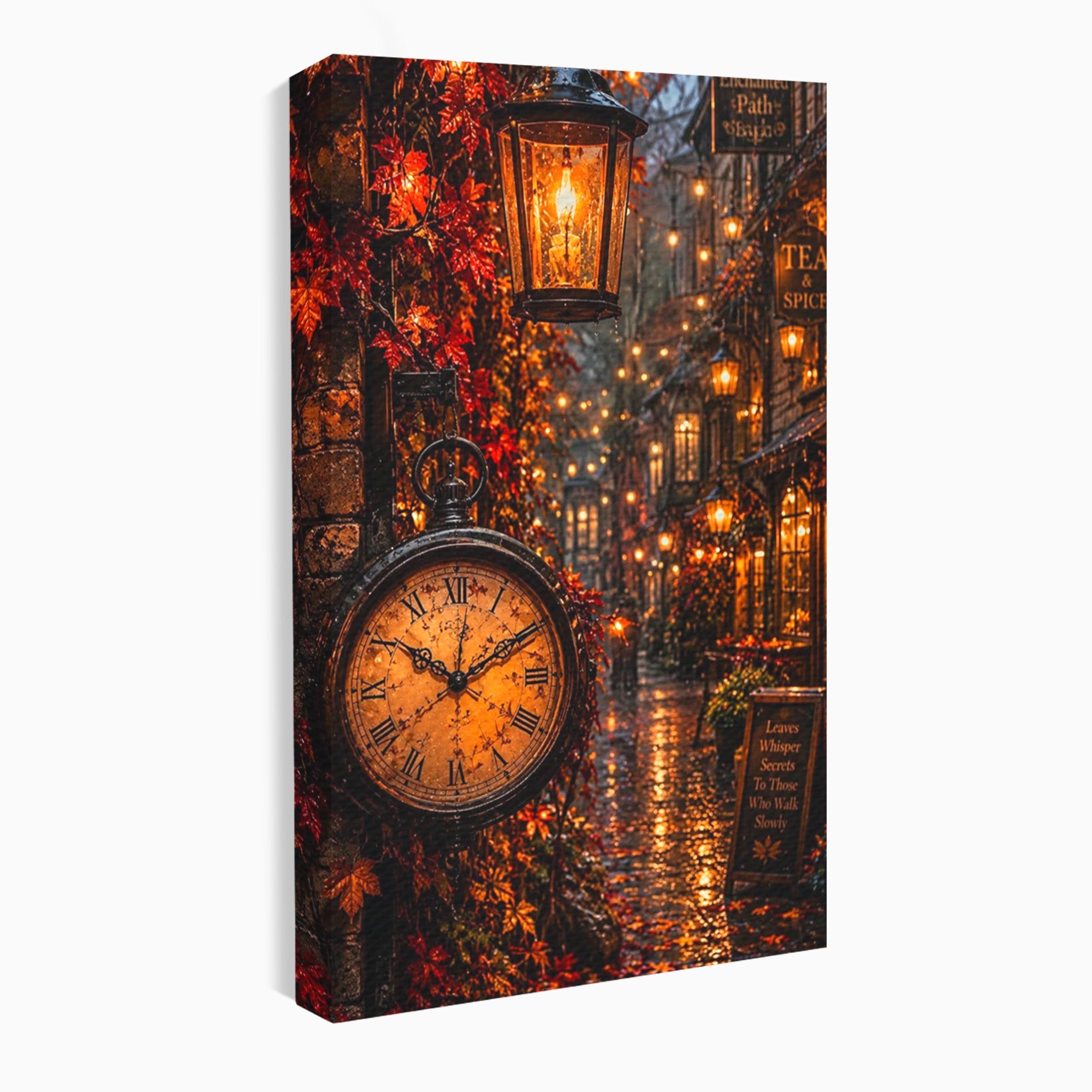 Tablou Canvas Premium LuxCanva® PI1117, Strada Vintage Cu Ceas, Alee, Felinar, Vintage, Lampi, Living, Culori Vibrante