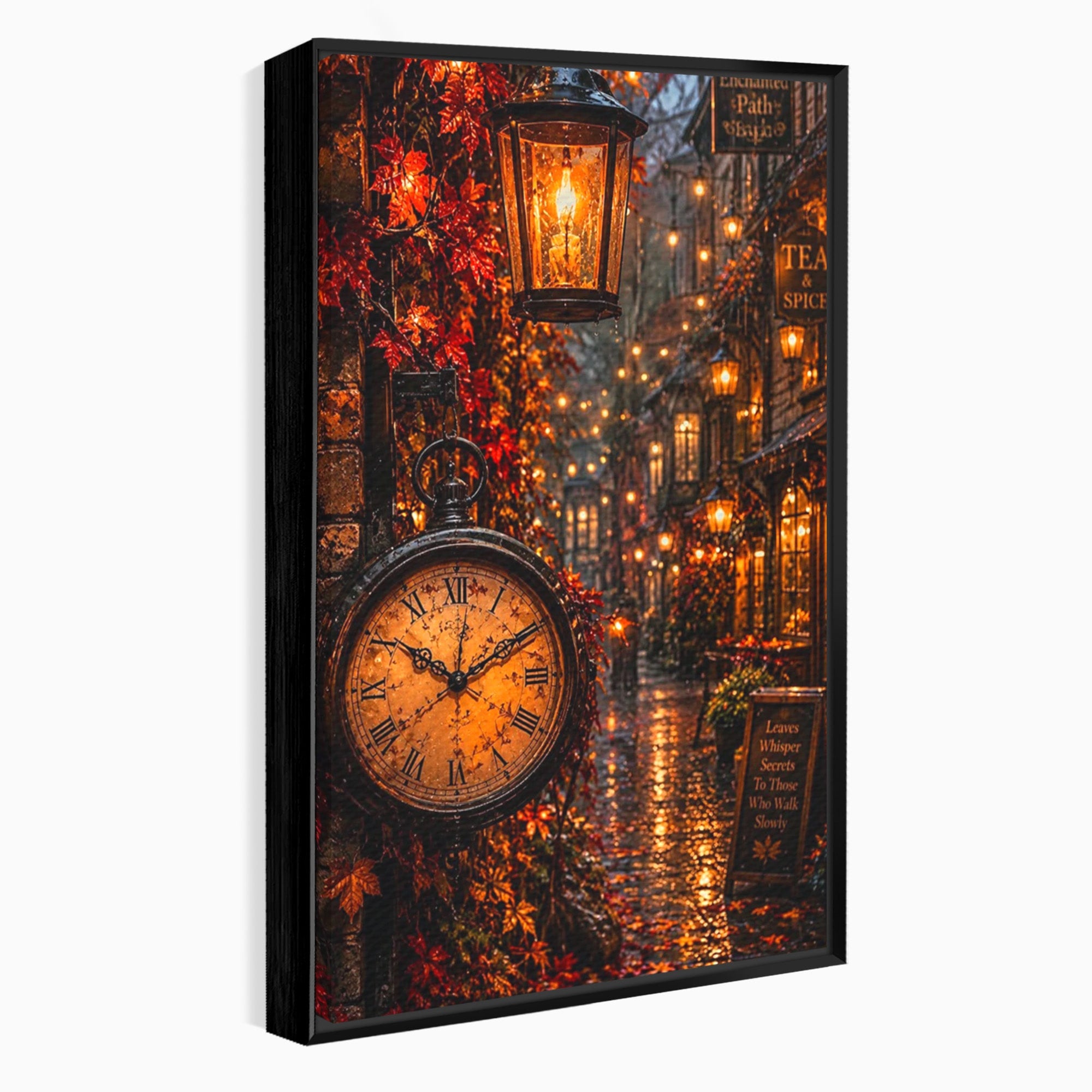 Tablou Canvas Premium LuxCanva® PI1117, Strada Vintage Cu Ceas, Alee, Felinar, Vintage, Lampi, Living, Culori Vibrante