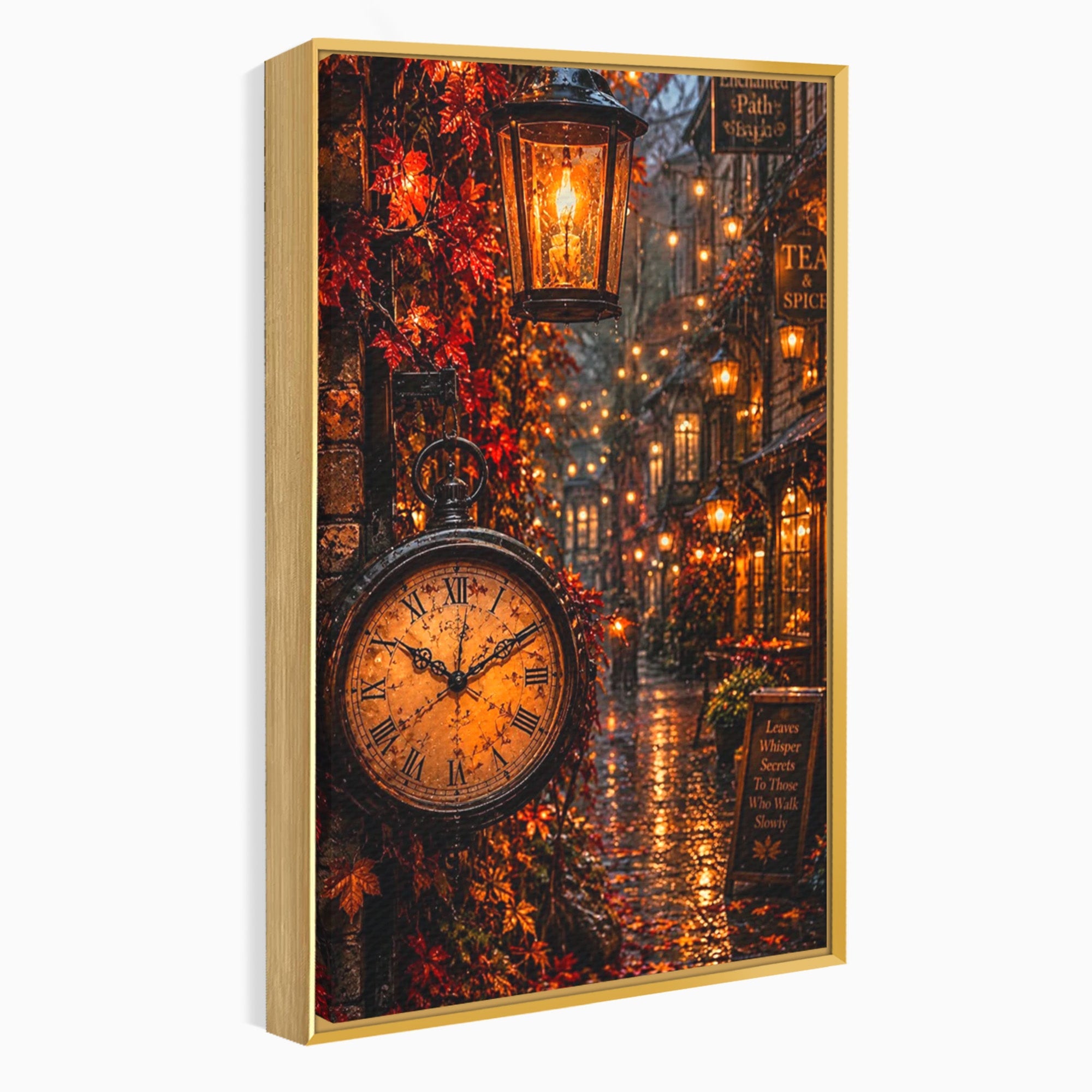 Tablou Canvas Premium LuxCanva® PI1117, Strada Vintage Cu Ceas, Alee, Felinar, Vintage, Lampi, Living, Culori Vibrante