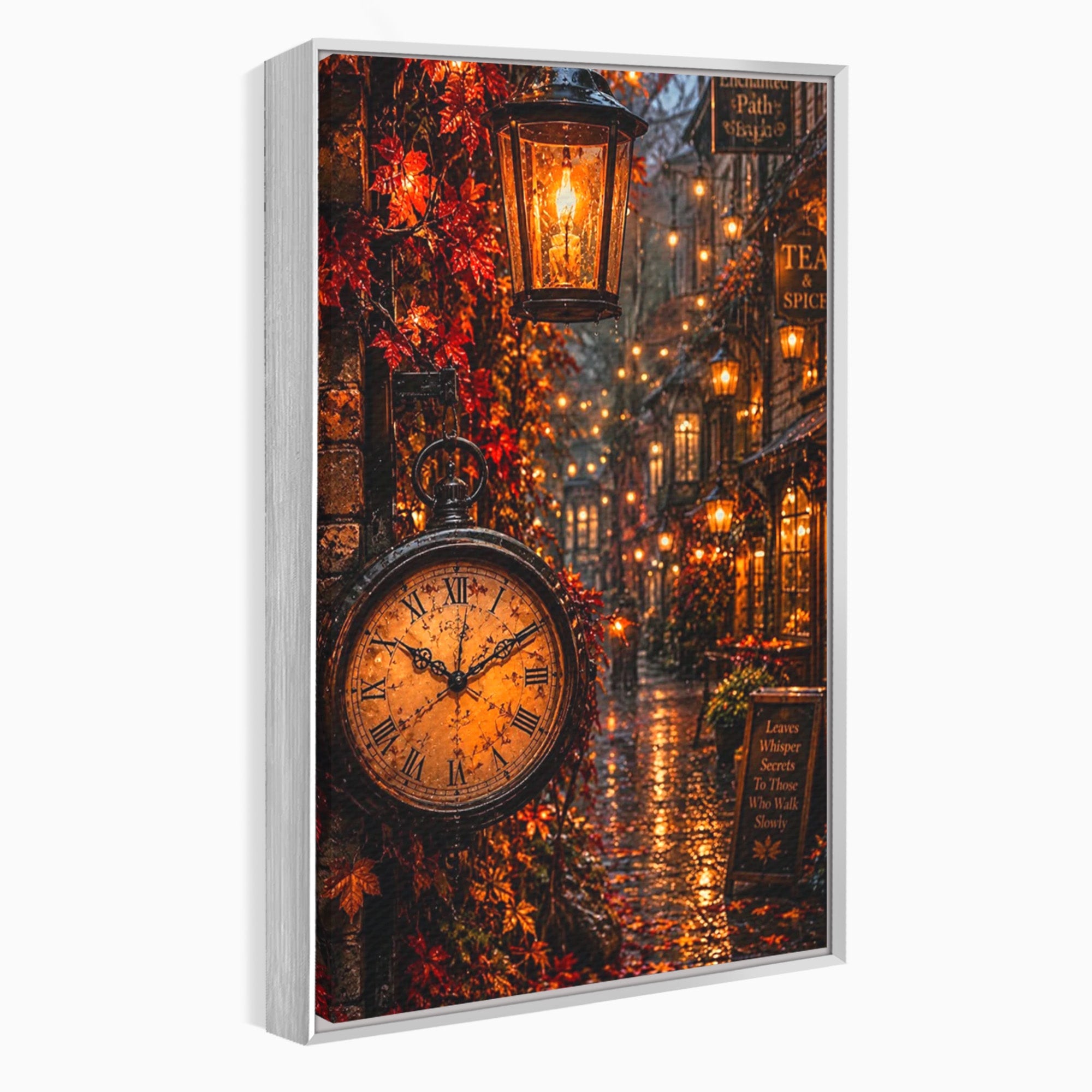Tablou Canvas Premium LuxCanva® PI1117, Strada Vintage Cu Ceas, Alee, Felinar, Vintage, Lampi, Living, Culori Vibrante
