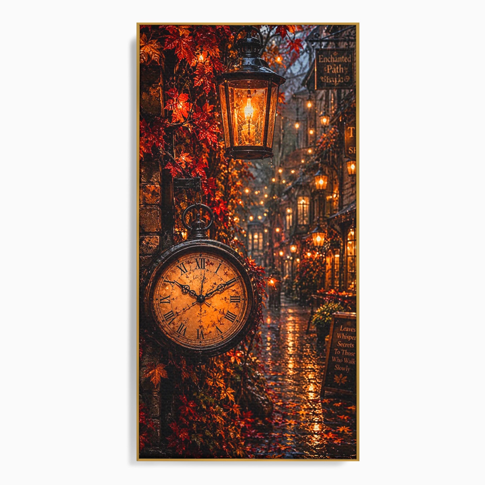 Tablou Canvas Premium LuxCanva® PI1117, Strada Vintage Cu Ceas, Alee, Felinar, Vintage, Lampi, Living, Culori Vibrante