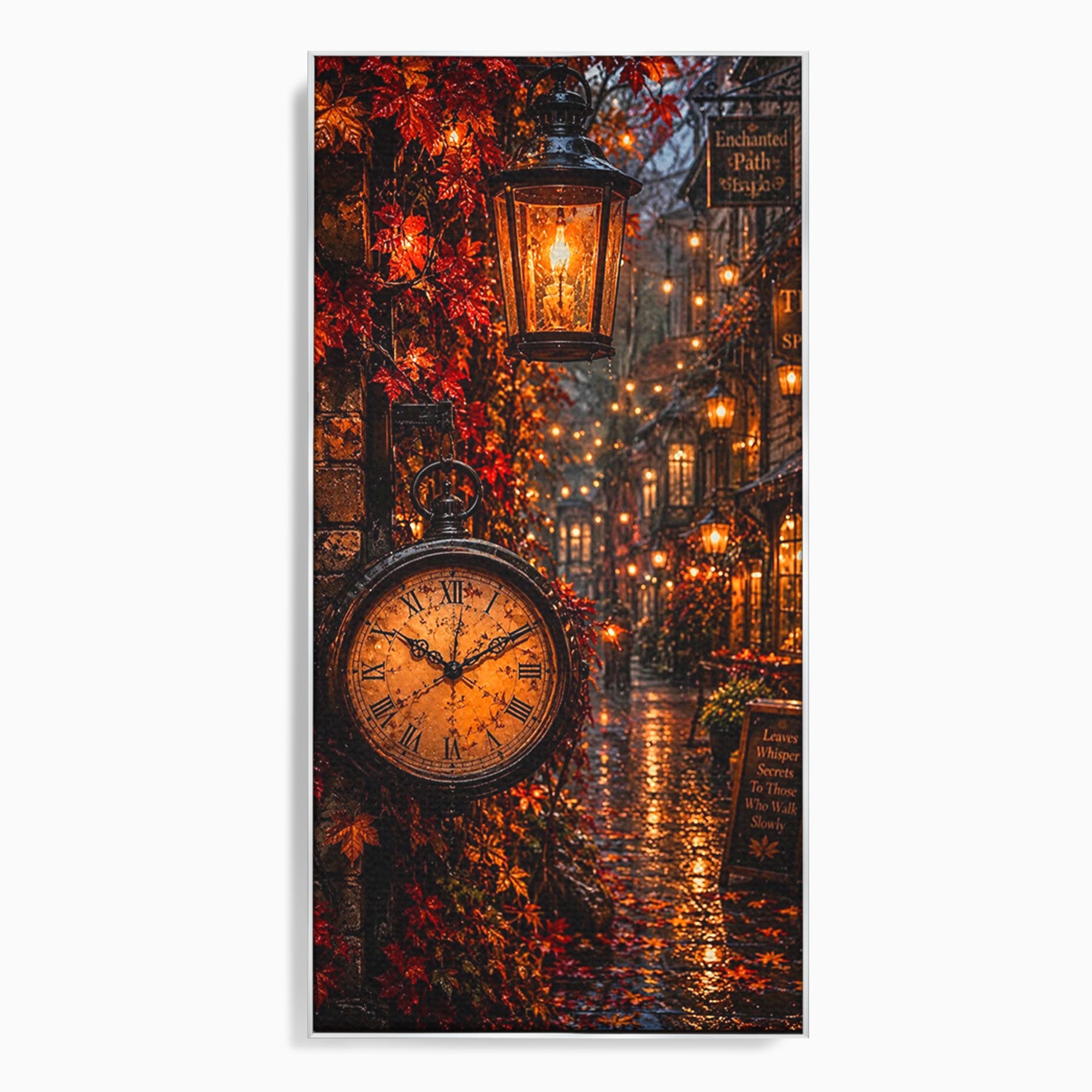 Tablou Canvas Premium LuxCanva® PI1117, Strada Vintage Cu Ceas, Alee, Felinar, Vintage, Lampi, Living, Culori Vibrante