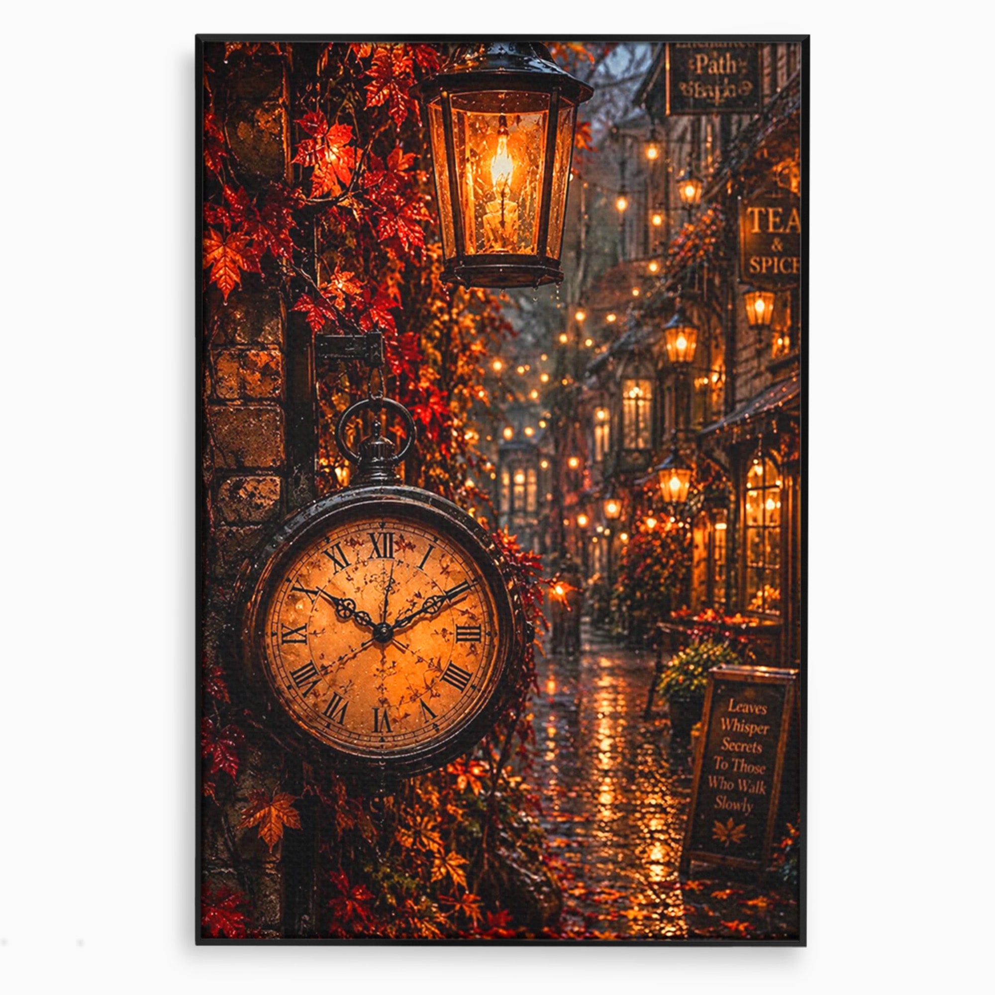 Tablou Canvas Premium LuxCanva® PI1117, Strada Vintage Cu Ceas, Alee, Felinar, Vintage, Lampi, Living, Culori Vibrante
