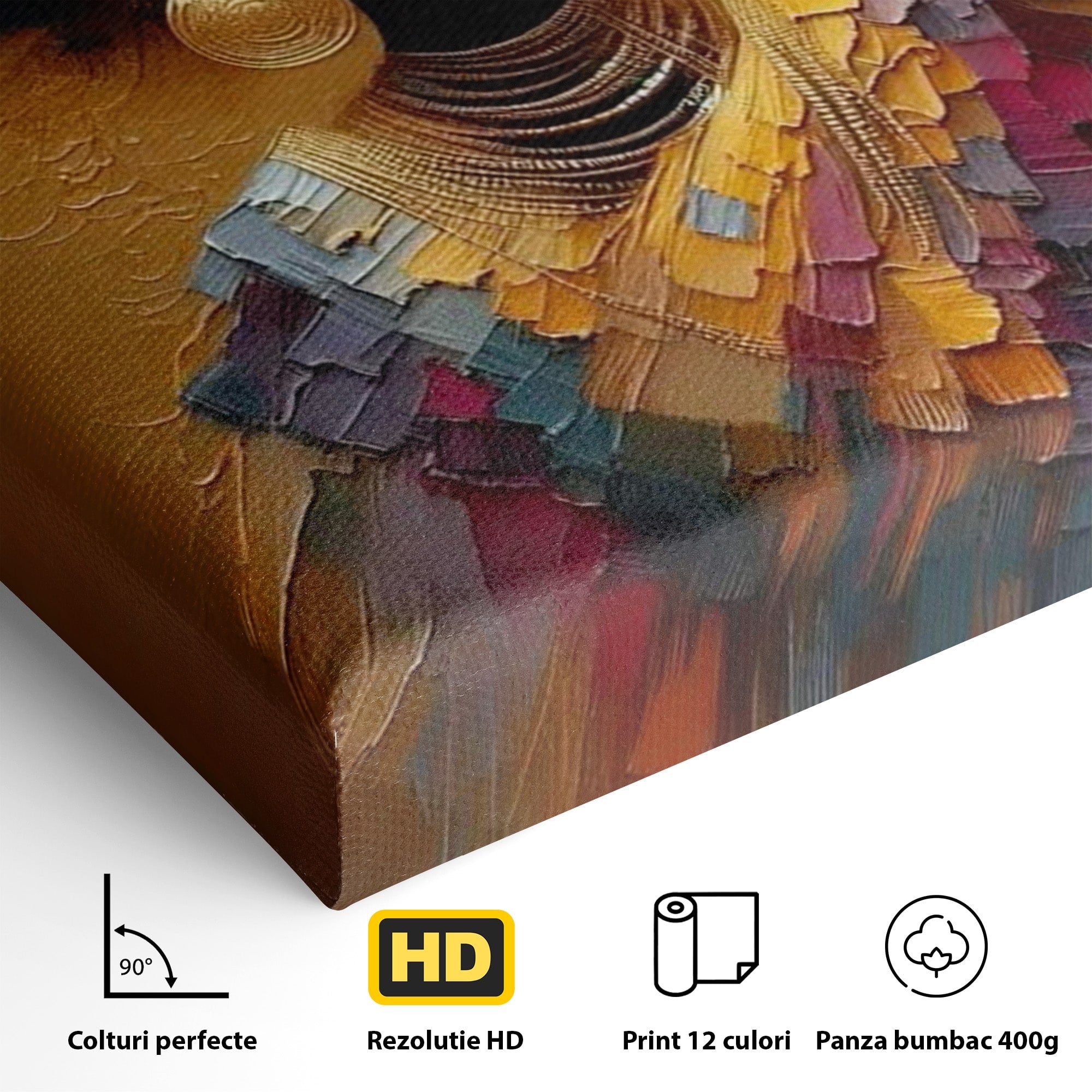 Tablou Canvas Premium LuxCanva® PI1118, Regina Africana, Bijuterii, Portret, Arta Contemporana, Eleganta, Dormitor, Living, Culori Vibrante
