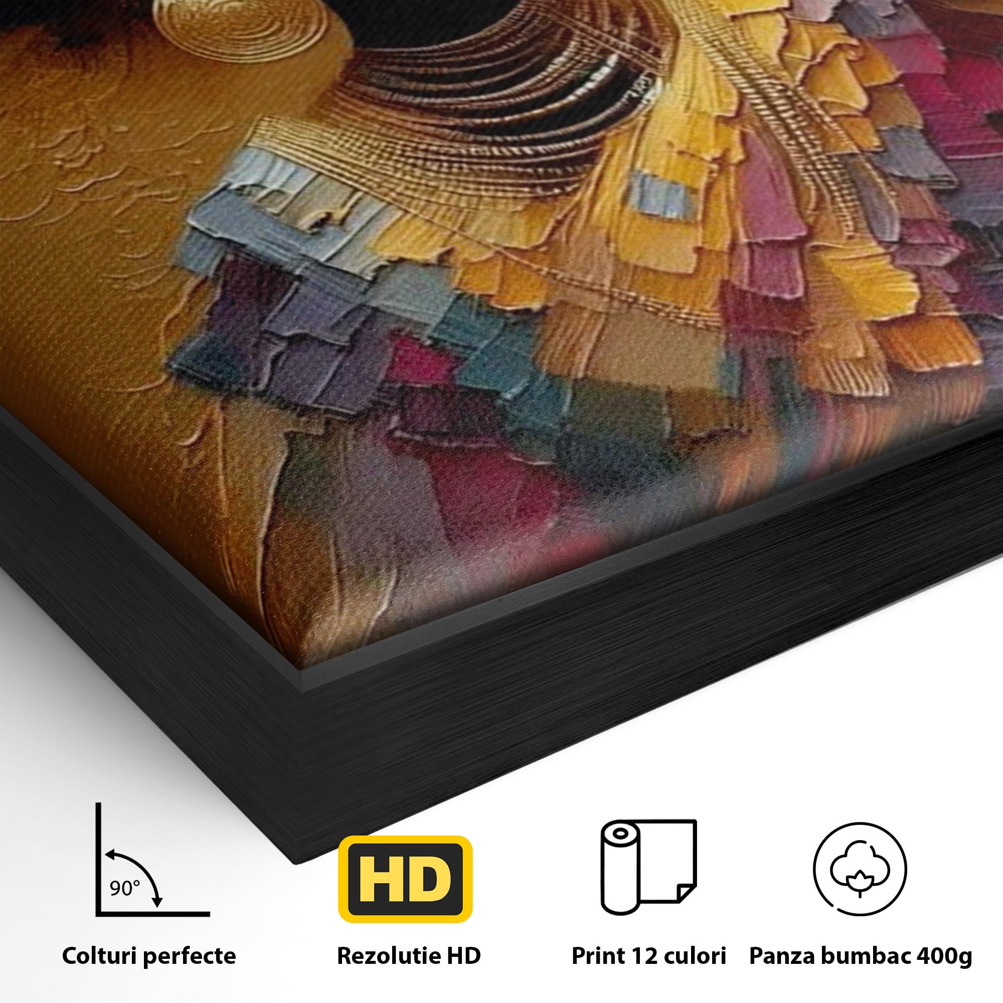 Tablou Canvas Premium LuxCanva® PI1118, Regina Africana, Bijuterii, Portret, Arta Contemporana, Eleganta, Dormitor, Living, Culori Vibrante