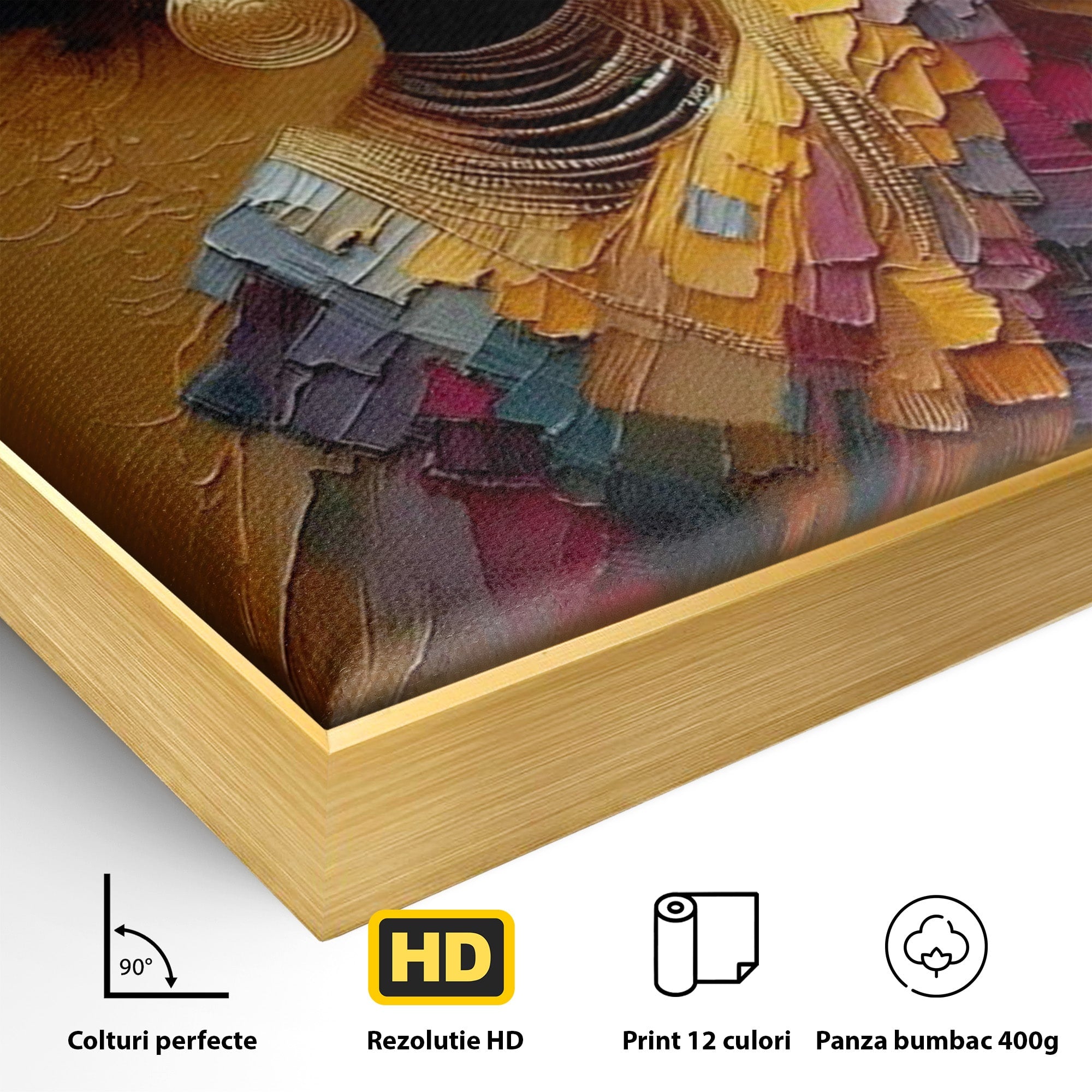 Tablou Canvas Premium LuxCanva® PI1118, Regina Africana, Bijuterii, Portret, Arta Contemporana, Eleganta, Dormitor, Living, Culori Vibrante