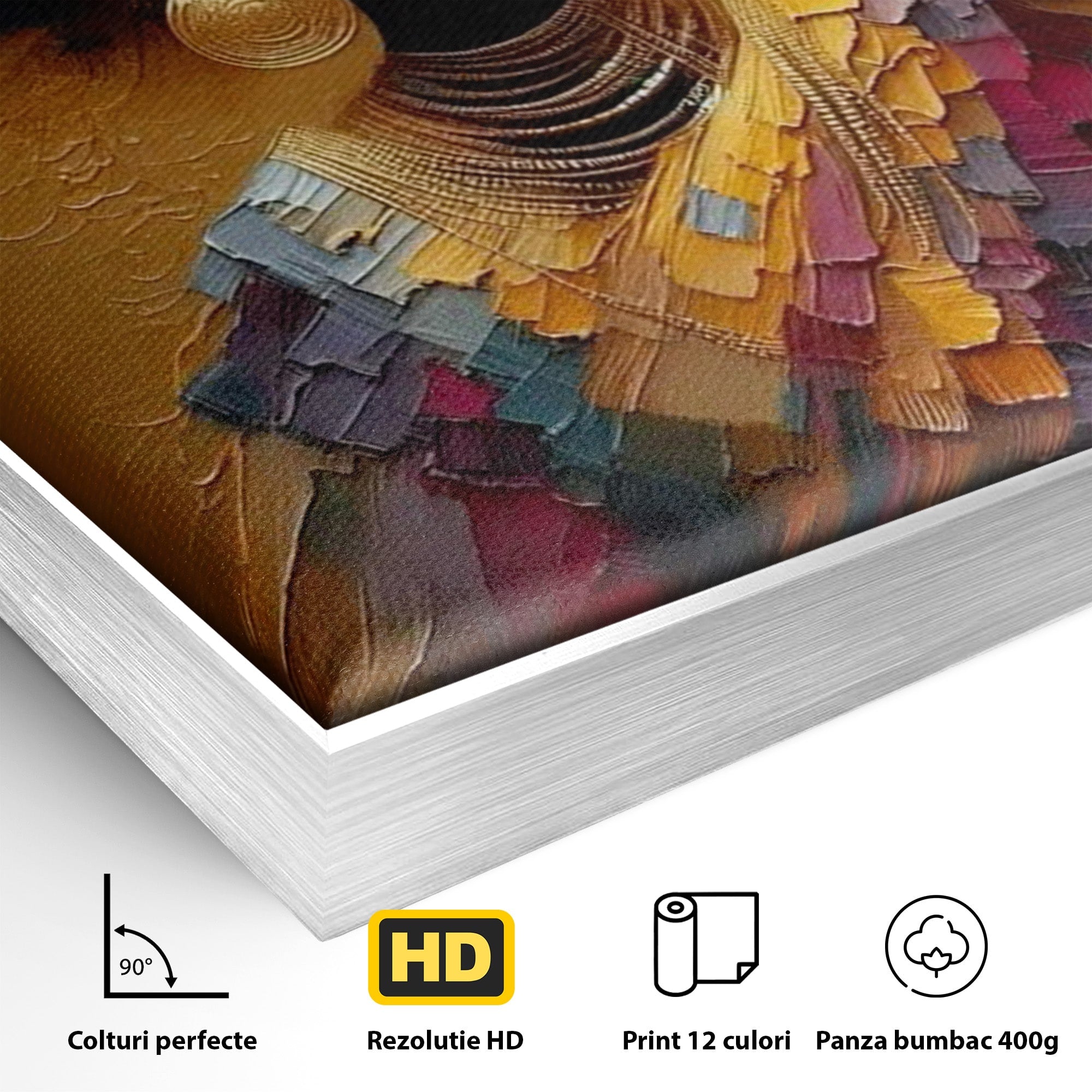 Tablou Canvas Premium LuxCanva® PI1118, Regina Africana, Bijuterii, Portret, Arta Contemporana, Eleganta, Dormitor, Living, Culori Vibrante