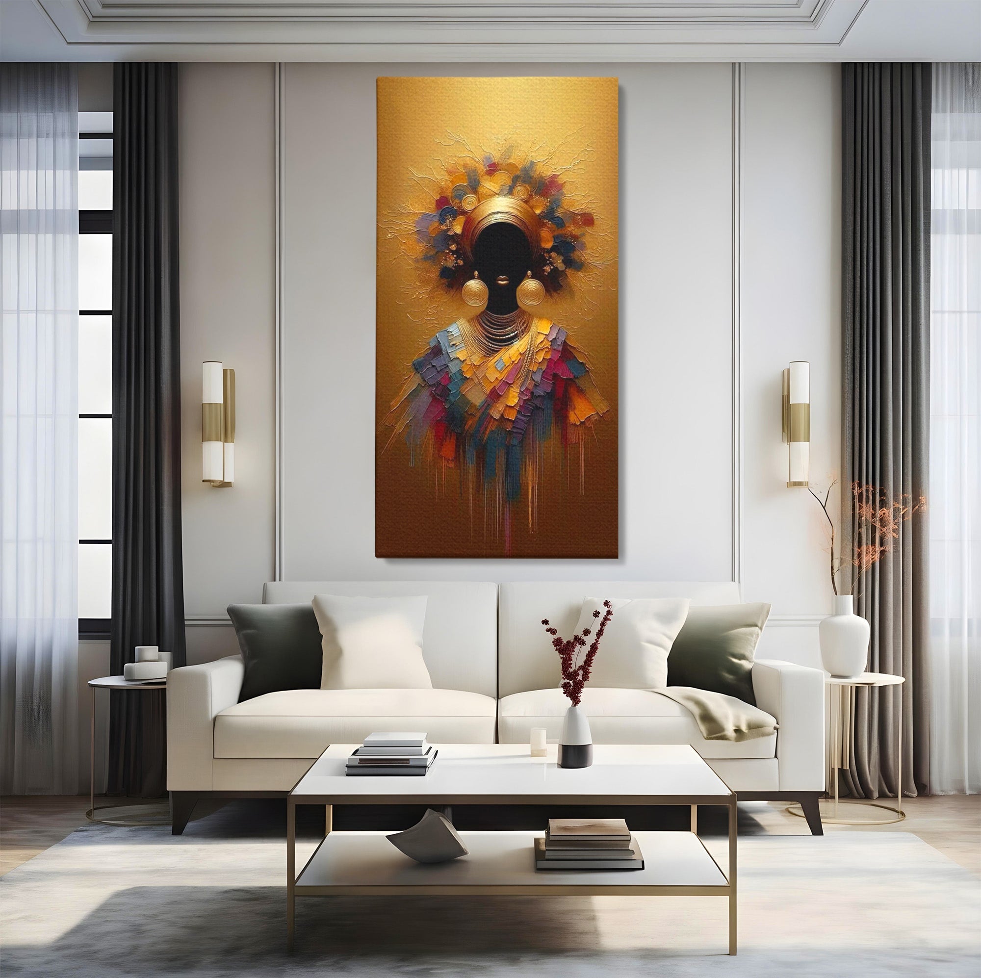 Tablou Canvas Premium LuxCanva® PI1118, Regina Africana, Bijuterii, Portret, Arta Contemporana, Eleganta, Dormitor, Living, Culori Vibrante