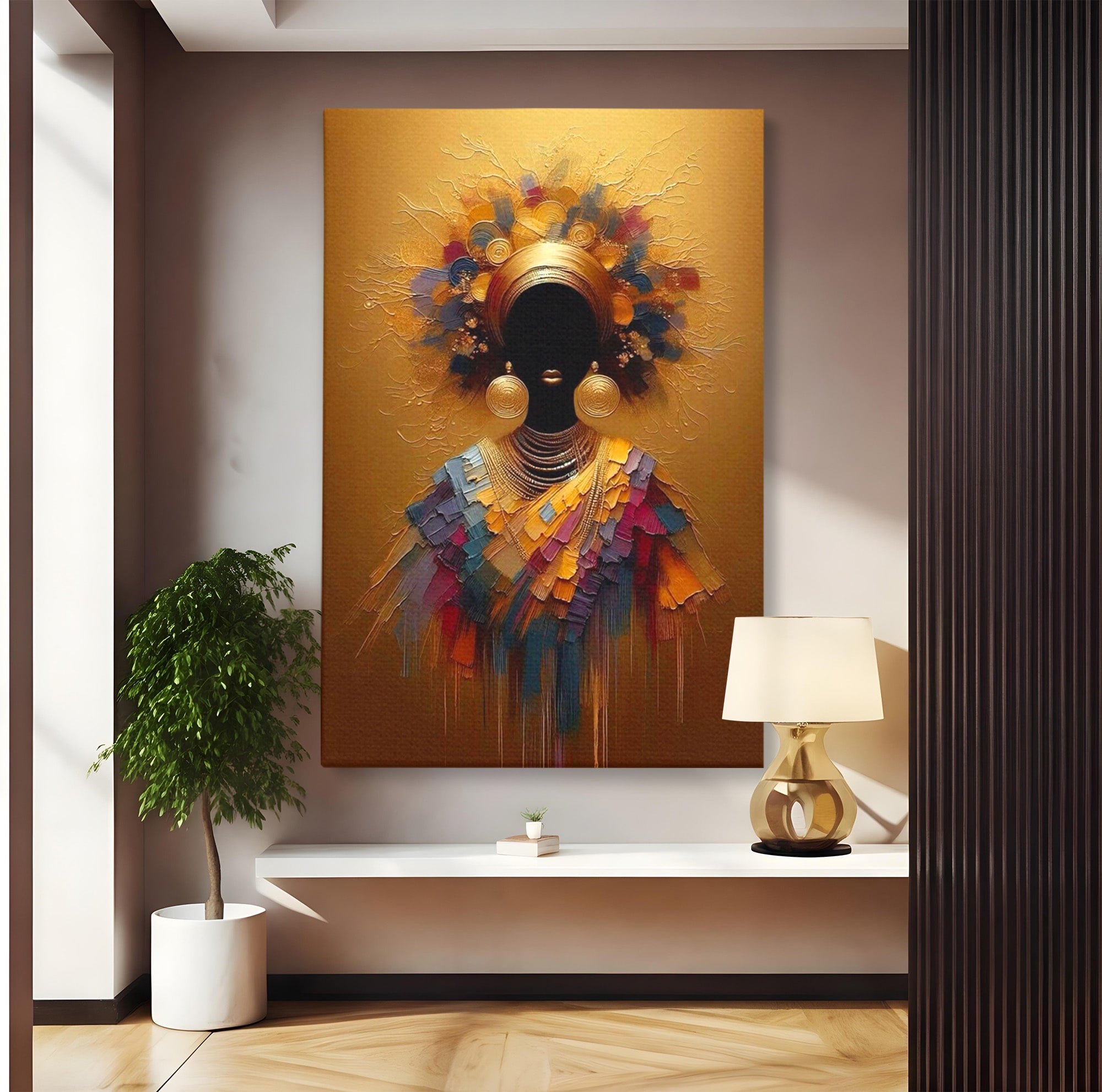 Tablou Canvas Premium LuxCanva® PI1118, Regina Africana, Bijuterii, Portret, Arta Contemporana, Eleganta, Dormitor, Living, Culori Vibrante