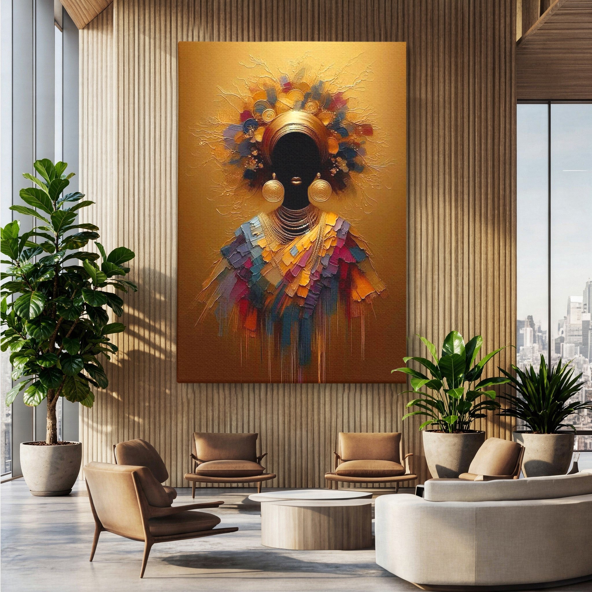 Tablou Canvas Premium LuxCanva® PI1118, Regina Africana, Bijuterii, Portret, Arta Contemporana, Eleganta, Dormitor, Living, Culori Vibrante