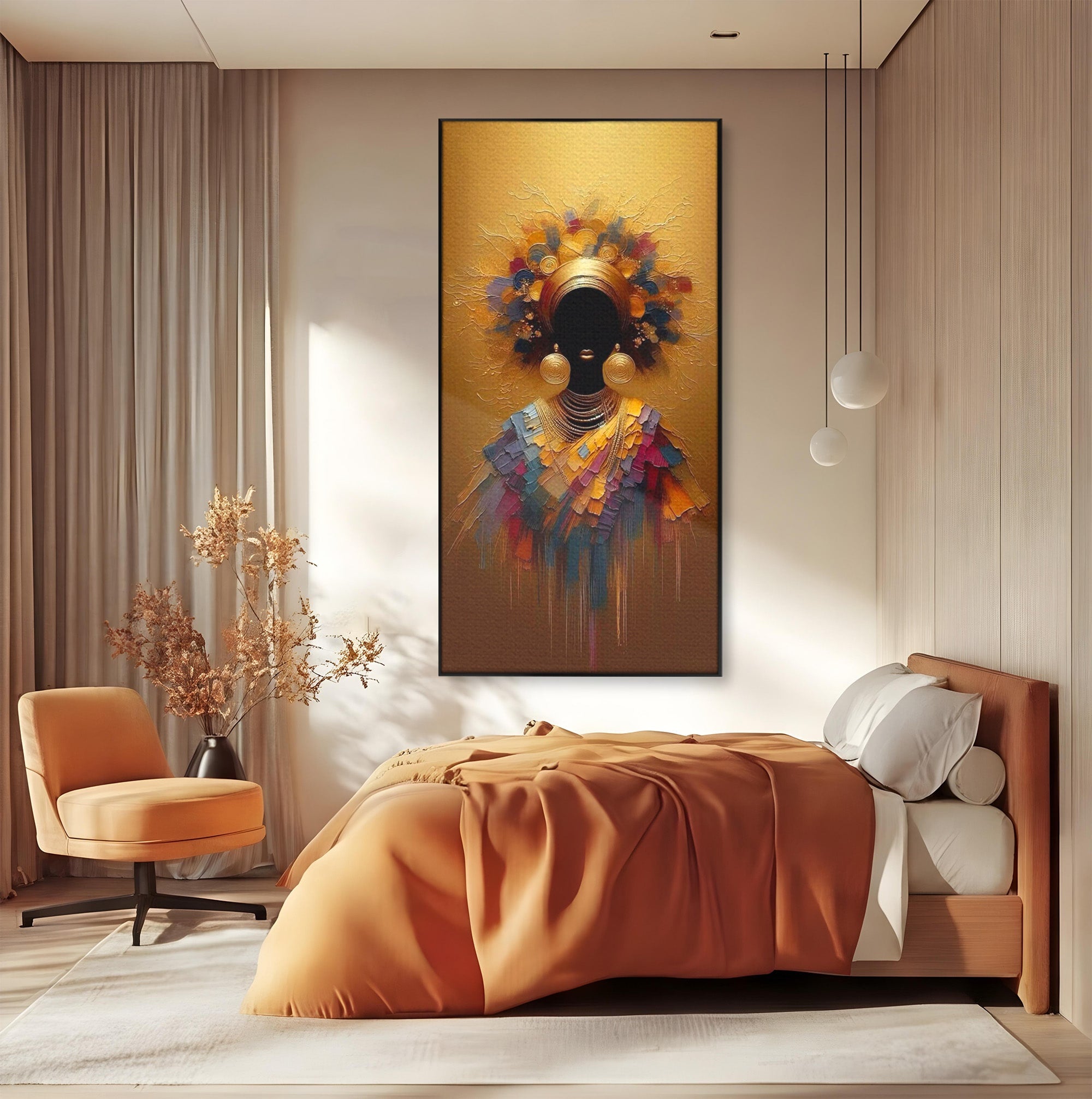 Tablou Canvas Premium LuxCanva® PI1118, Regina Africana, Bijuterii, Portret, Arta Contemporana, Eleganta, Dormitor, Living, Culori Vibrante
