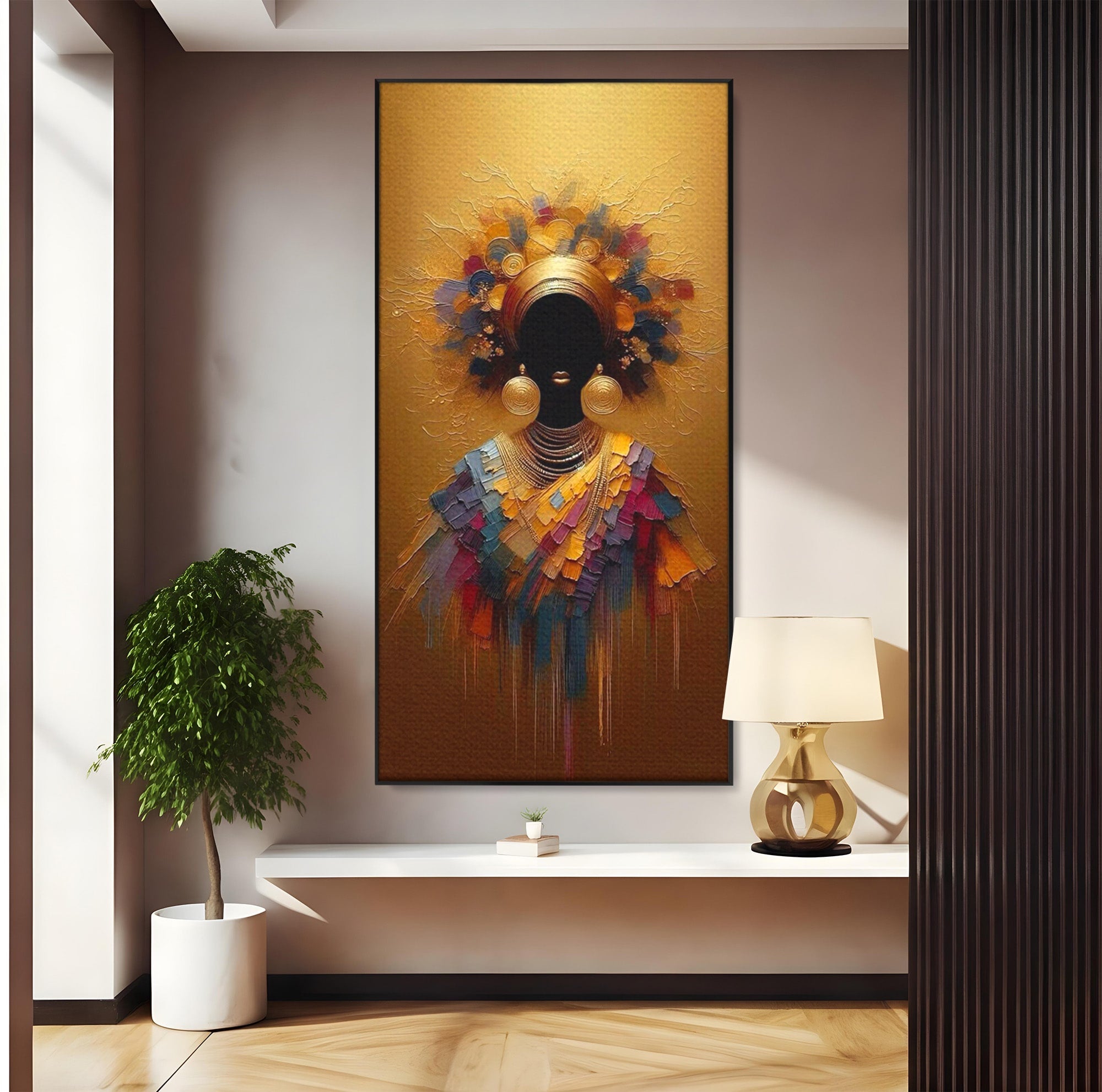 Tablou Canvas Premium LuxCanva® PI1118, Regina Africana, Bijuterii, Portret, Arta Contemporana, Eleganta, Dormitor, Living, Culori Vibrante
