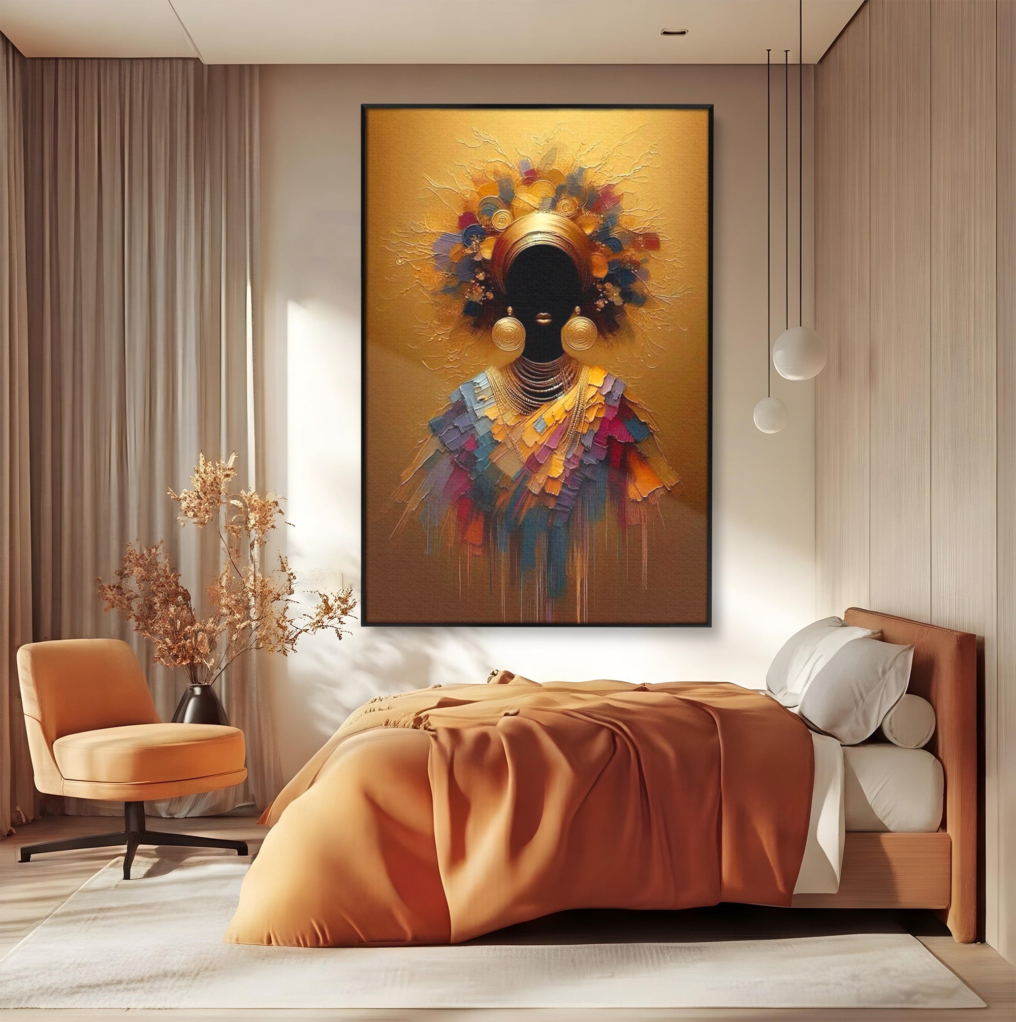 Tablou Canvas Premium LuxCanva® PI1118, Regina Africana, Bijuterii, Portret, Arta Contemporana, Eleganta, Dormitor, Living, Culori Vibrante