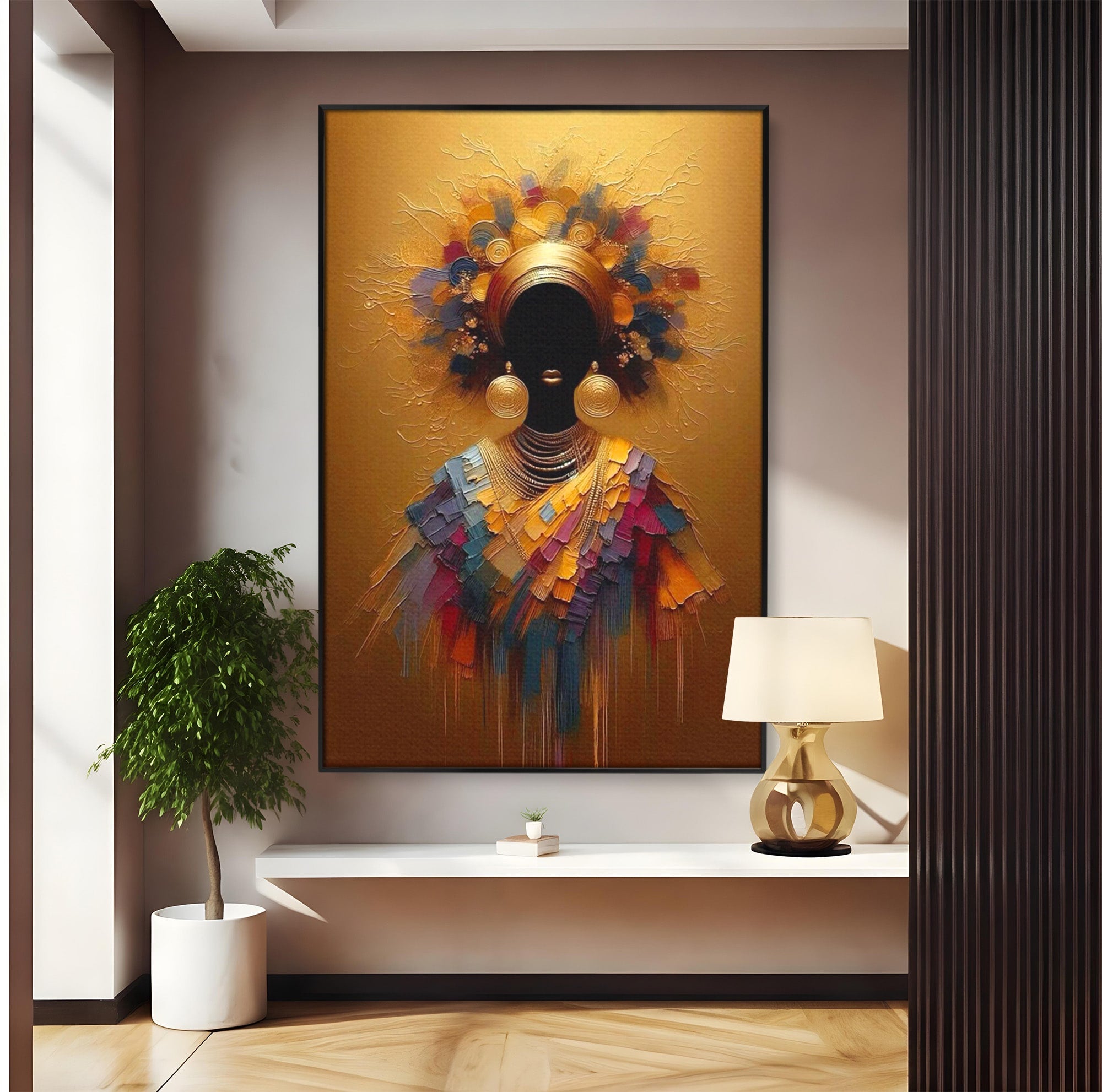 Tablou Canvas Premium LuxCanva® PI1118, Regina Africana, Bijuterii, Portret, Arta Contemporana, Eleganta, Dormitor, Living, Culori Vibrante