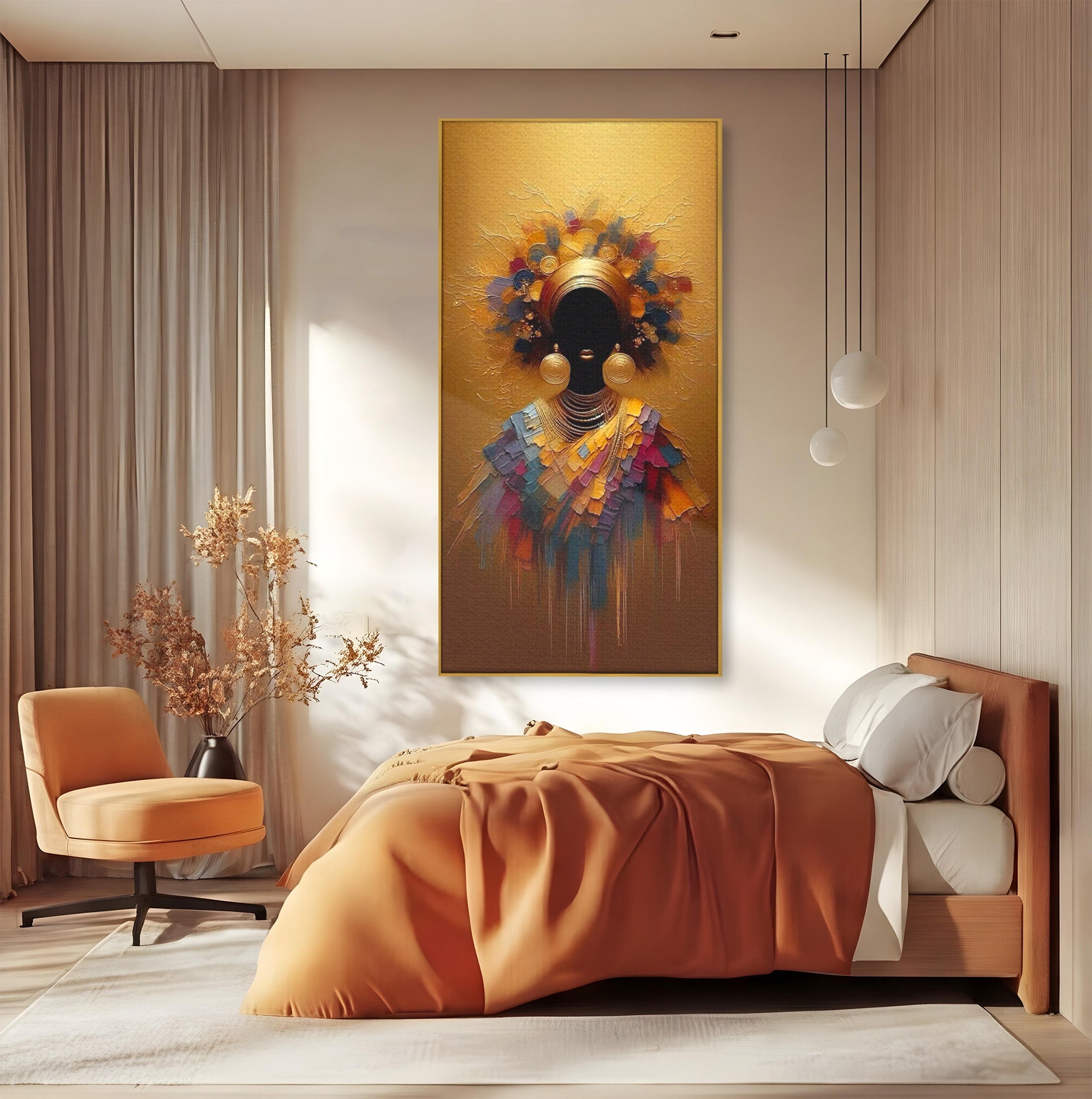 Tablou Canvas Premium LuxCanva® PI1118, Regina Africana, Bijuterii, Portret, Arta Contemporana, Eleganta, Dormitor, Living, Culori Vibrante