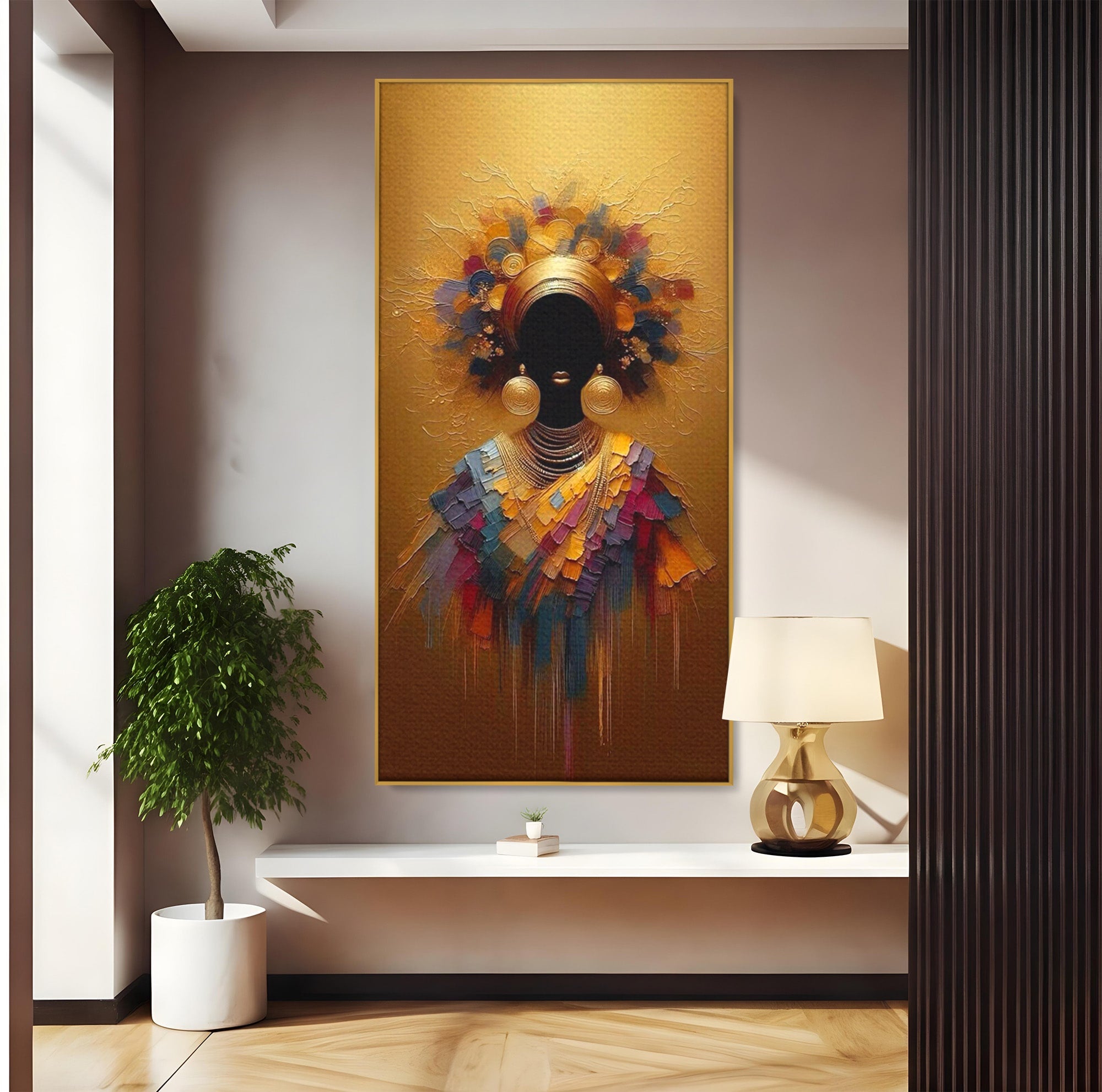 Tablou Canvas Premium LuxCanva® PI1118, Regina Africana, Bijuterii, Portret, Arta Contemporana, Eleganta, Dormitor, Living, Culori Vibrante