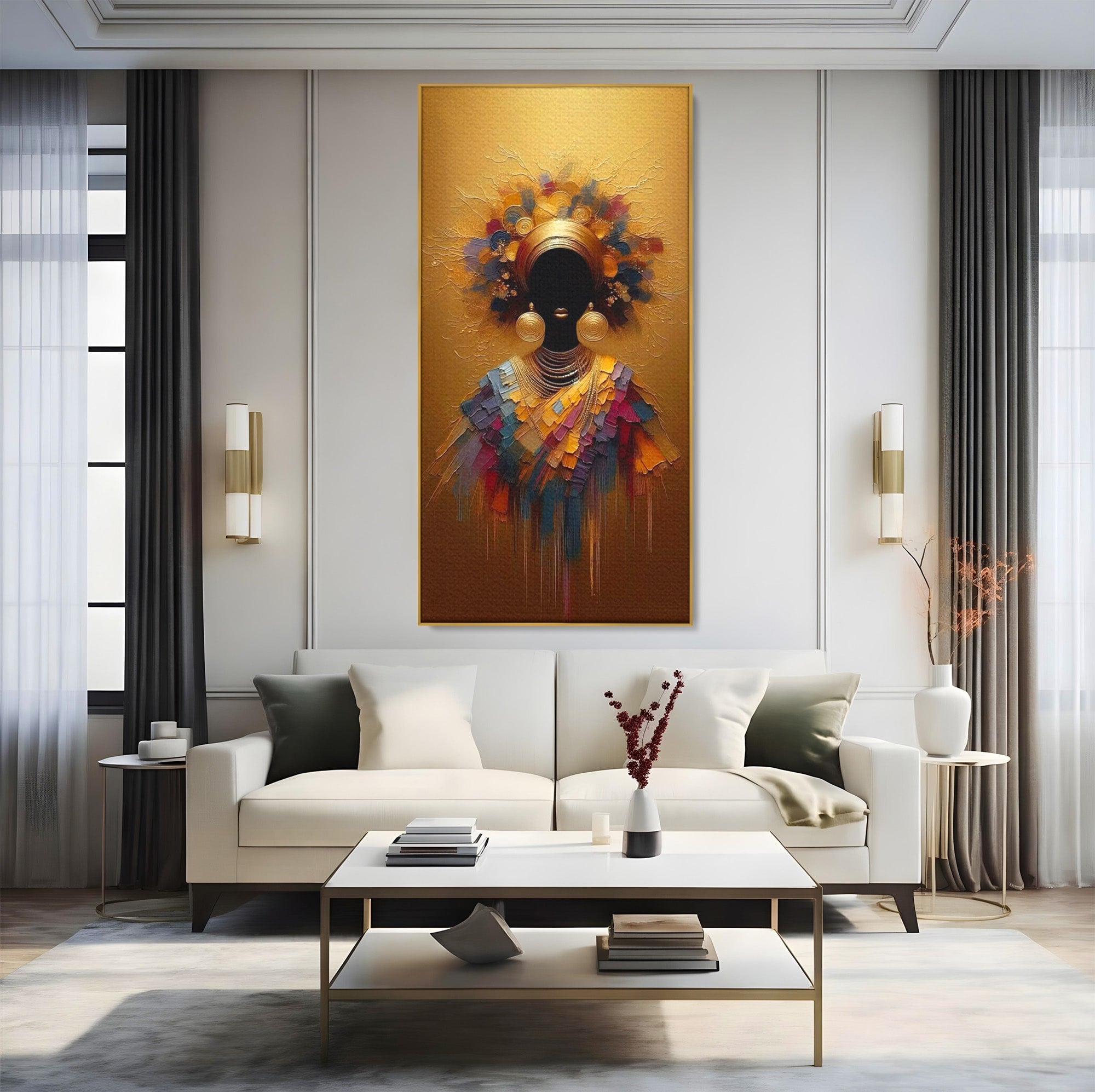 Tablou Canvas Premium LuxCanva® PI1118, Regina Africana, Bijuterii, Portret, Arta Contemporana, Eleganta, Dormitor, Living, Culori Vibrante