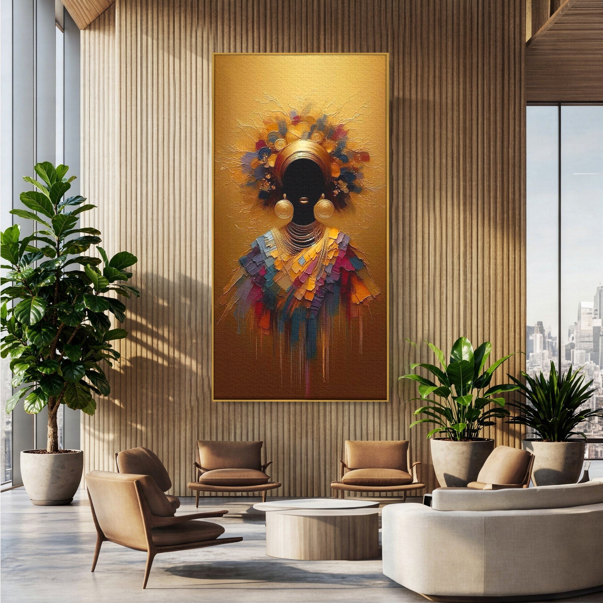 Tablou Canvas Premium LuxCanva® PI1118, Regina Africana, Bijuterii, Portret, Arta Contemporana, Eleganta, Dormitor, Living, Culori Vibrante