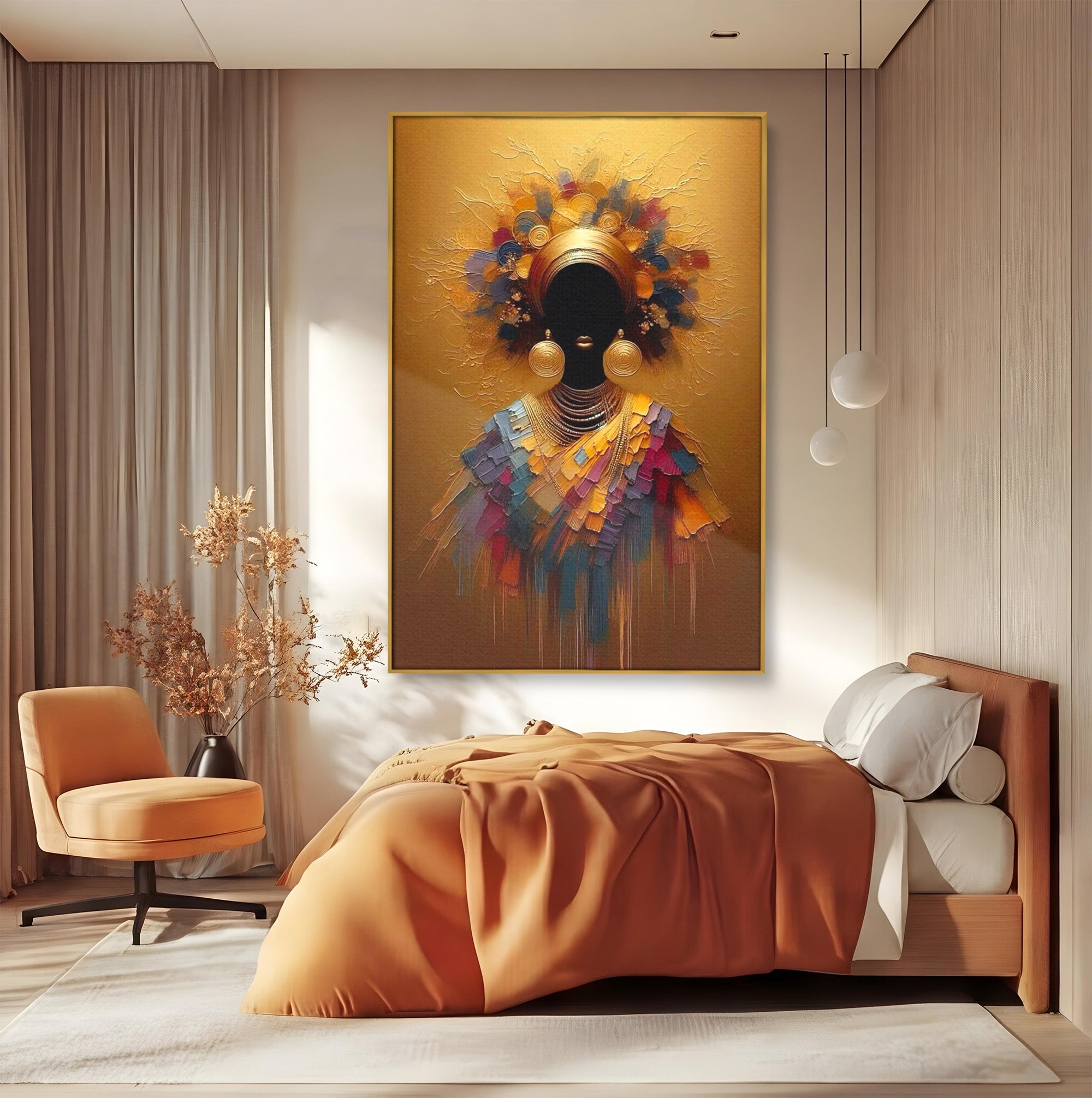 Tablou Canvas Premium LuxCanva® PI1118, Regina Africana, Bijuterii, Portret, Arta Contemporana, Eleganta, Dormitor, Living, Culori Vibrante
