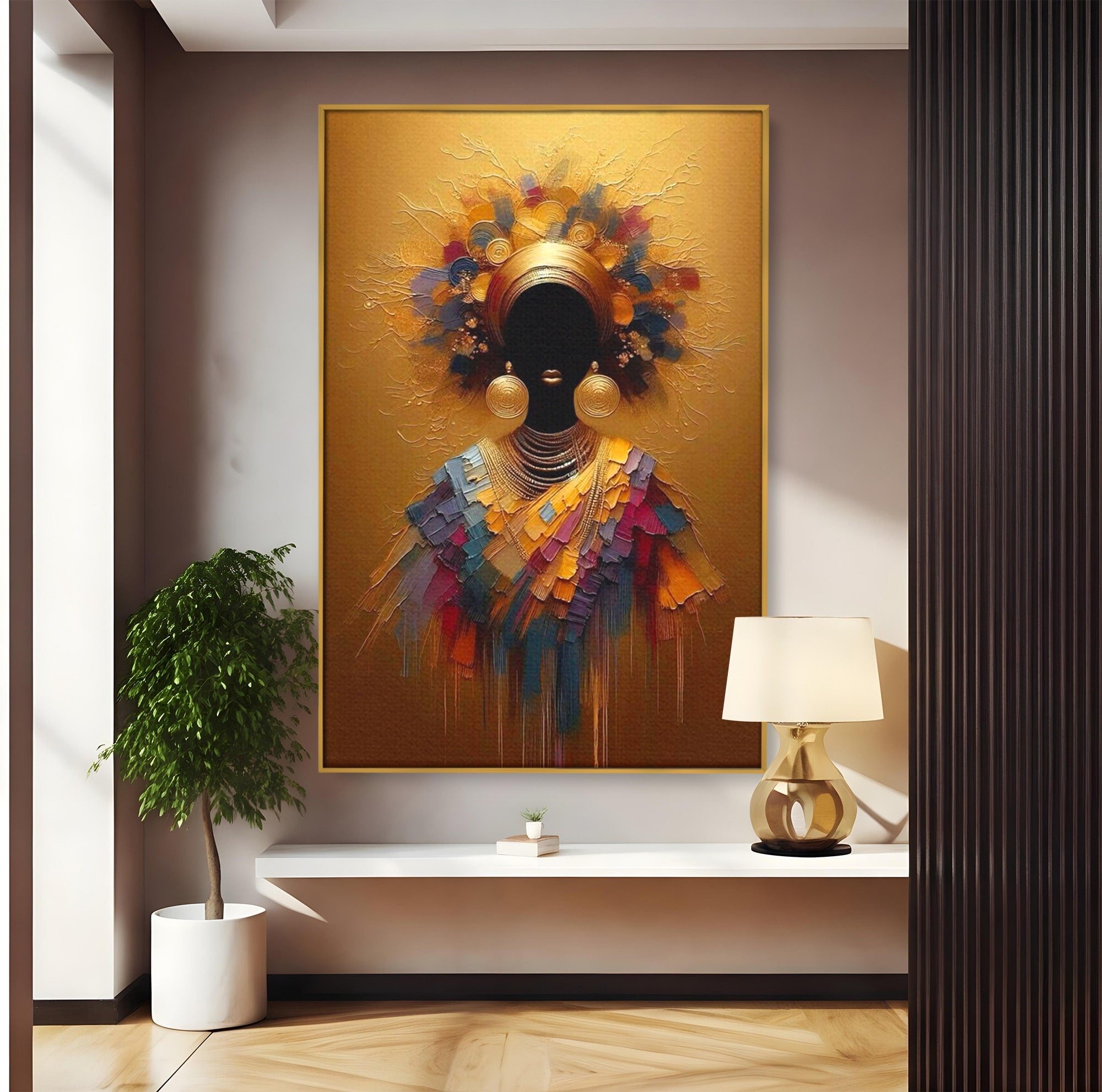 Tablou Canvas Premium LuxCanva® PI1118, Regina Africana, Bijuterii, Portret, Arta Contemporana, Eleganta, Dormitor, Living, Culori Vibrante