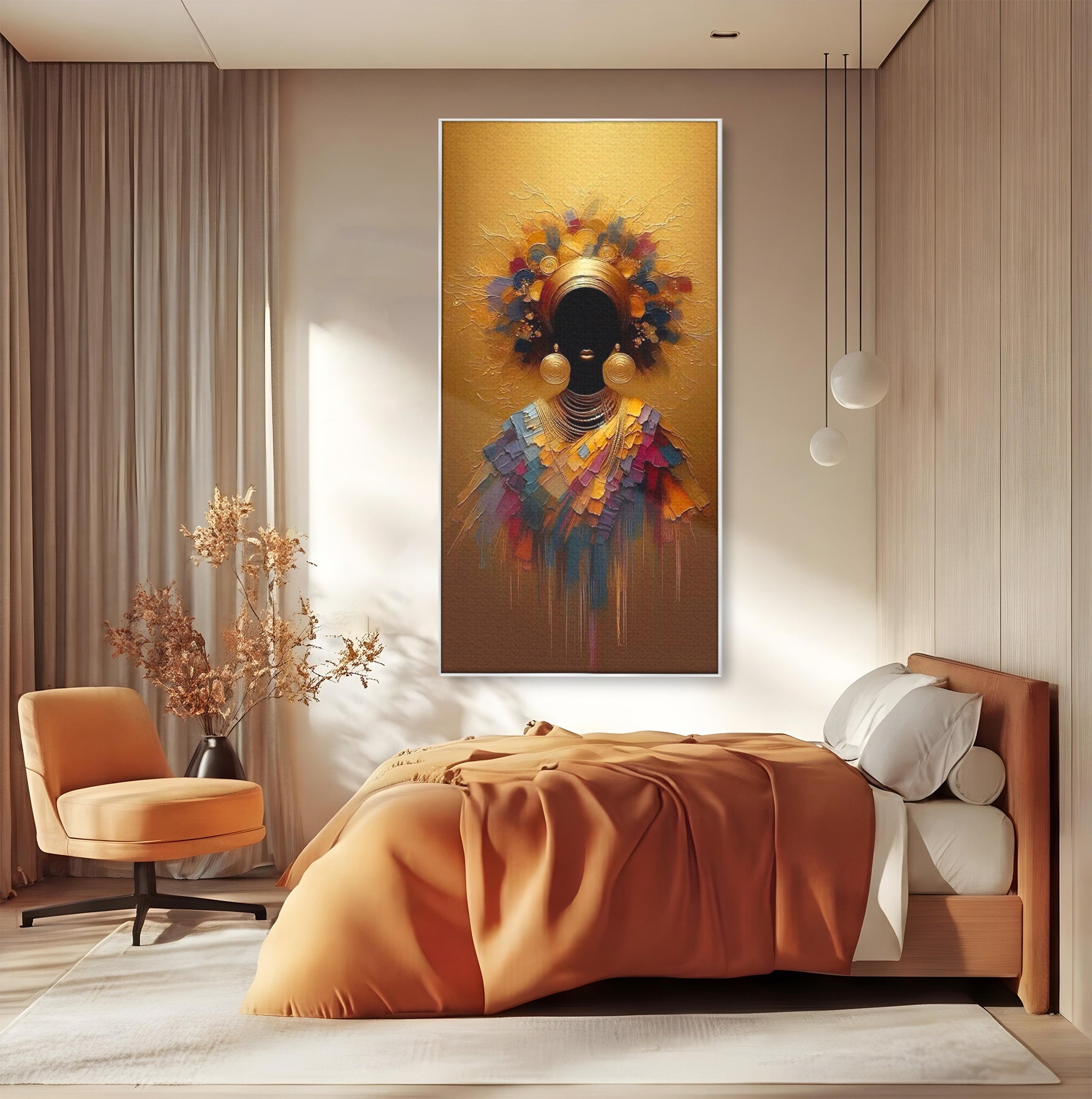 Tablou Canvas Premium LuxCanva® PI1118, Regina Africana, Bijuterii, Portret, Arta Contemporana, Eleganta, Dormitor, Living, Culori Vibrante