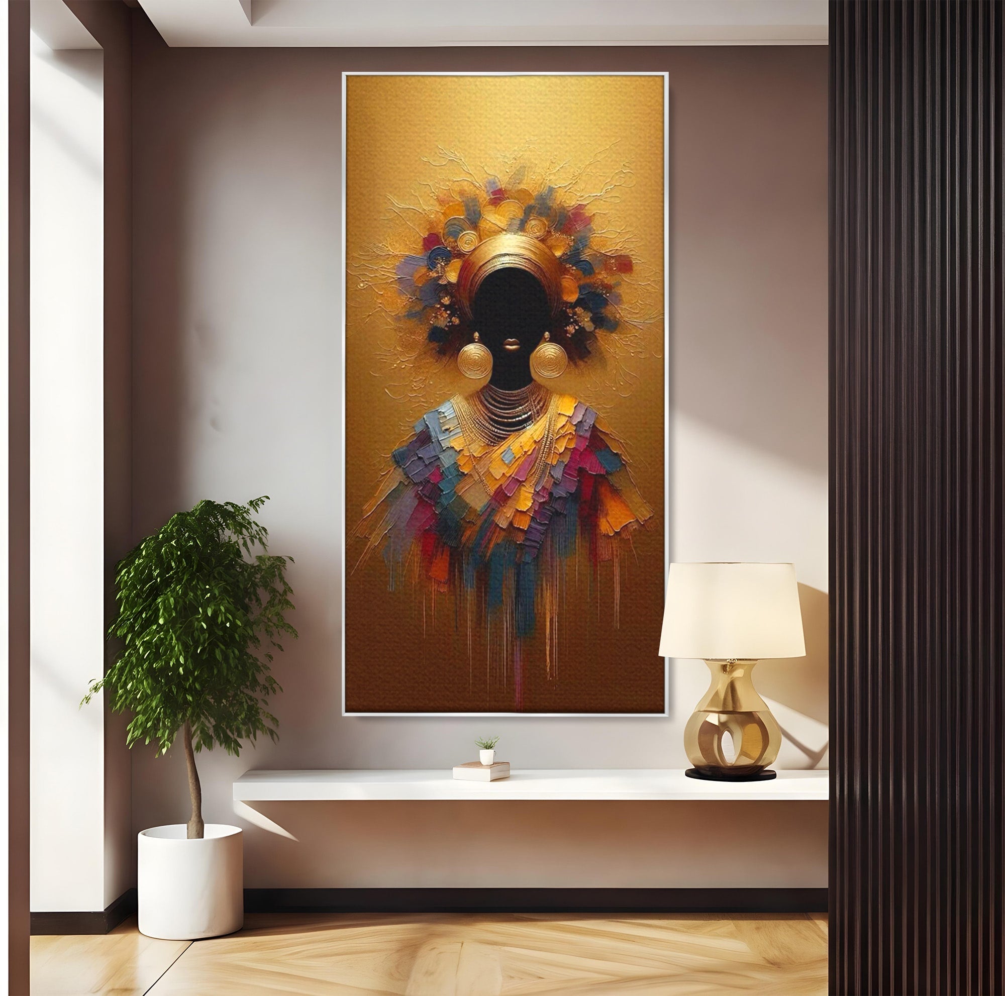 Tablou Canvas Premium LuxCanva® PI1118, Regina Africana, Bijuterii, Portret, Arta Contemporana, Eleganta, Dormitor, Living, Culori Vibrante
