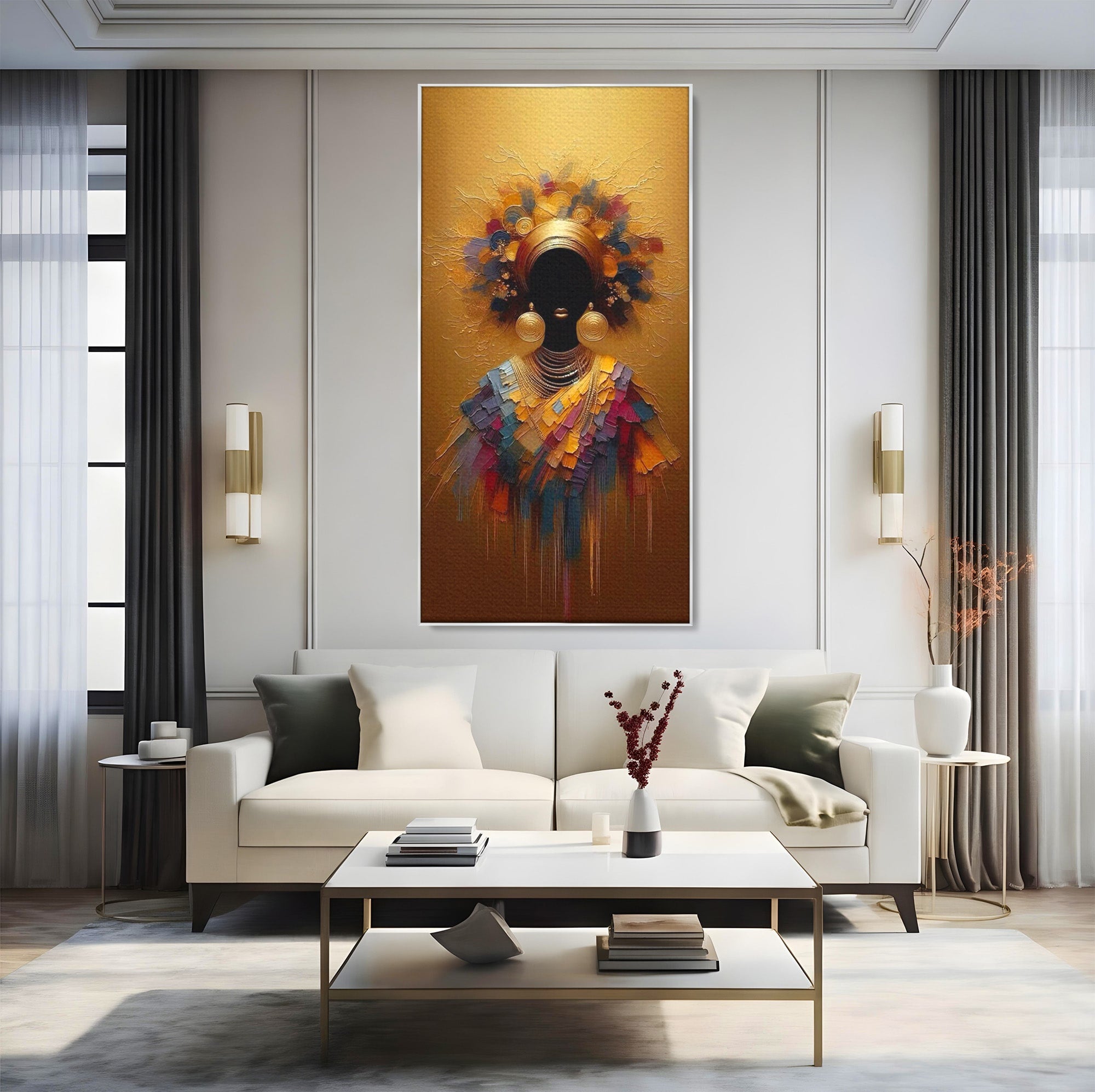 Tablou Canvas Premium LuxCanva® PI1118, Regina Africana, Bijuterii, Portret, Arta Contemporana, Eleganta, Dormitor, Living, Culori Vibrante