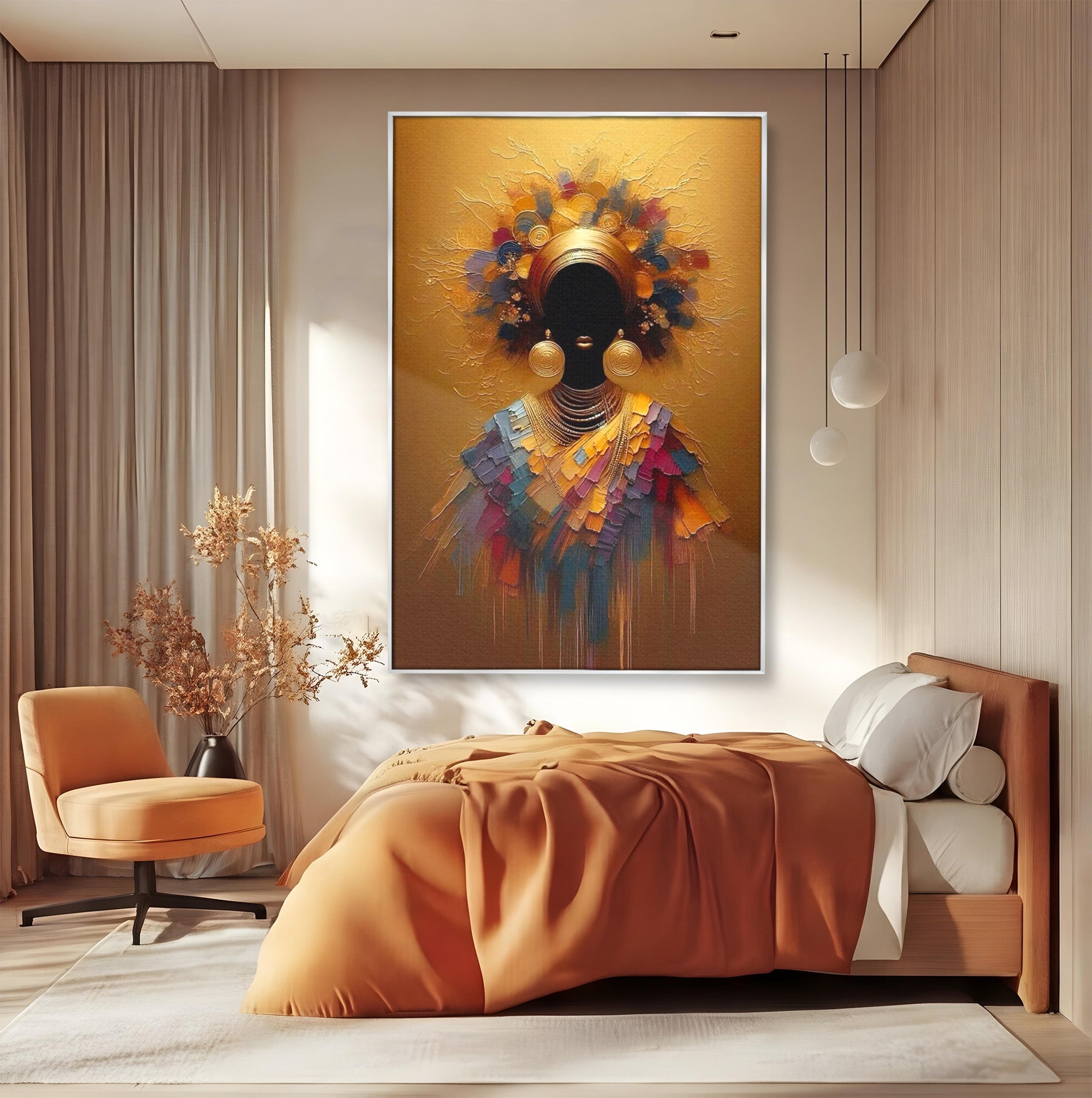 Tablou Canvas Premium LuxCanva® PI1118, Regina Africana, Bijuterii, Portret, Arta Contemporana, Eleganta, Dormitor, Living, Culori Vibrante
