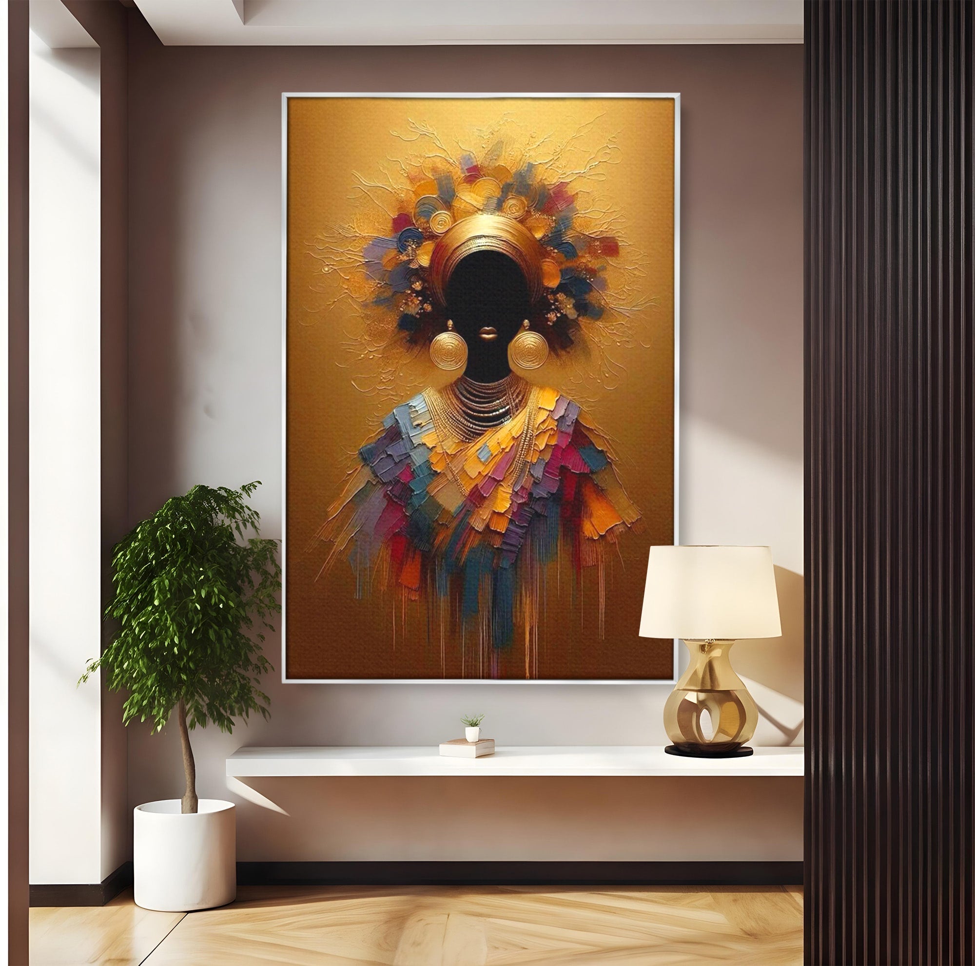 Tablou Canvas Premium LuxCanva® PI1118, Regina Africana, Bijuterii, Portret, Arta Contemporana, Eleganta, Dormitor, Living, Culori Vibrante