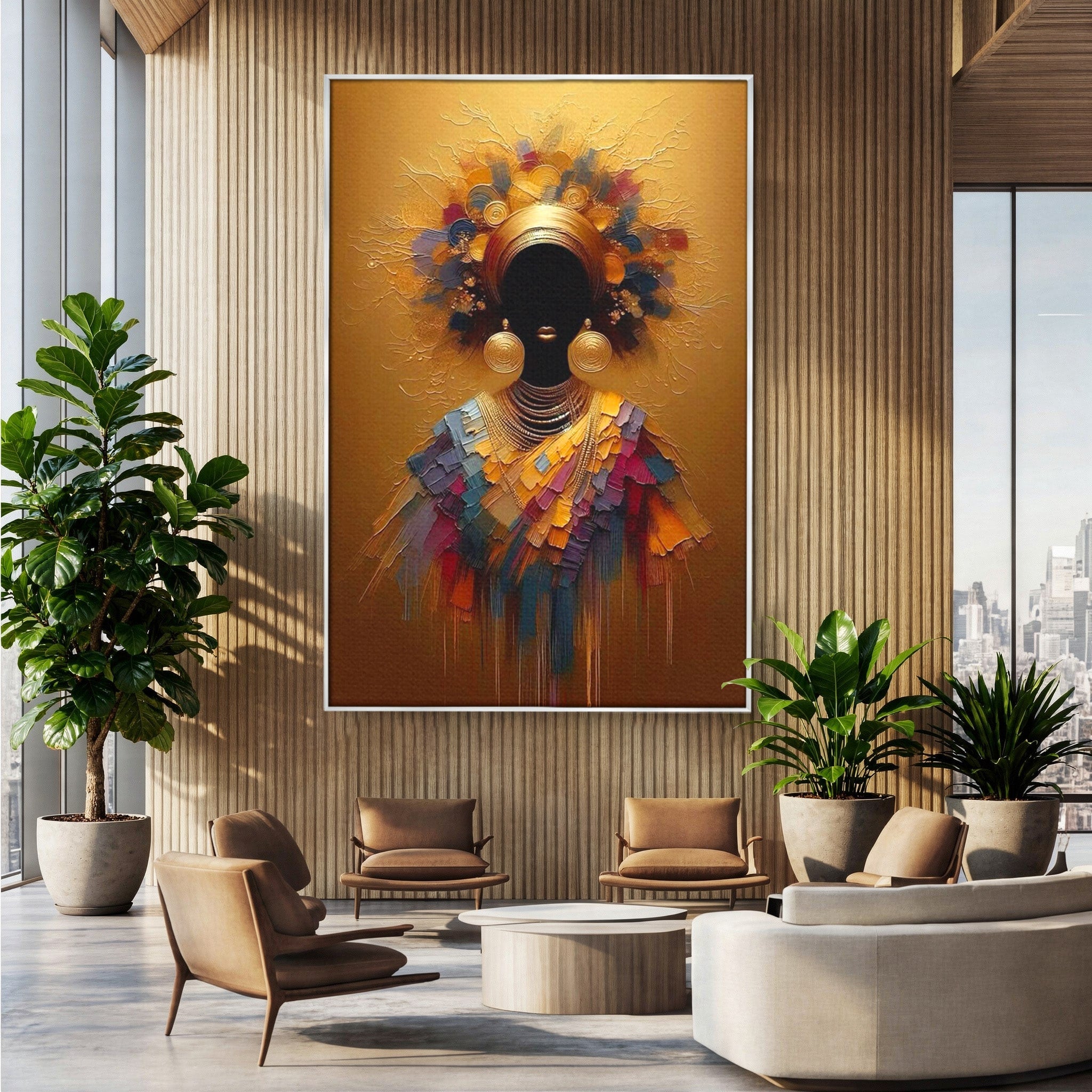Tablou Canvas Premium LuxCanva® PI1118, Regina Africana, Bijuterii, Portret, Arta Contemporana, Eleganta, Dormitor, Living, Culori Vibrante