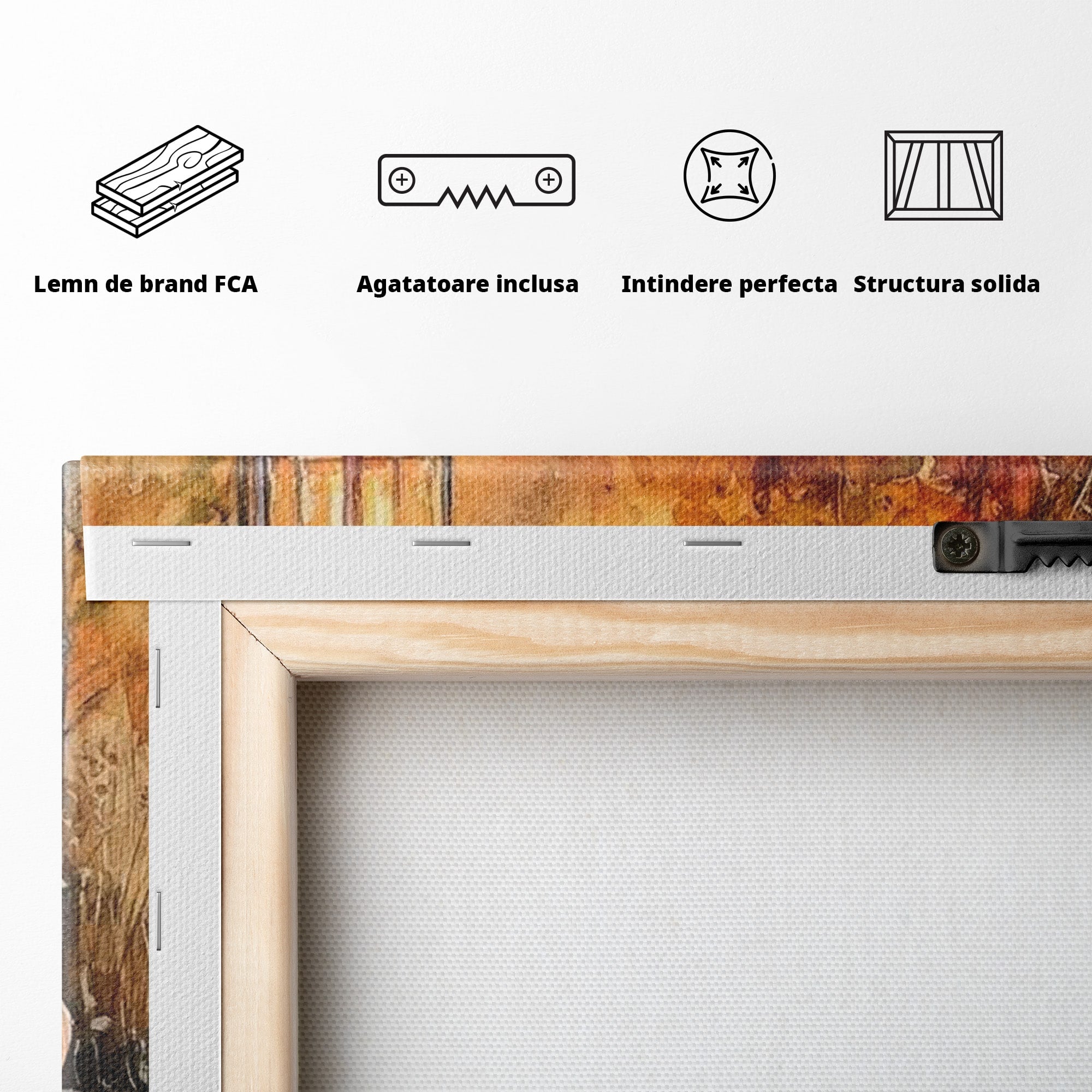 Tablou Canvas Premium LuxCanva® PI1119, Banca De Toamna, Felinar, Banca, Dovleci, Living, Peisaj, Culori Calde, Culori Vibrante