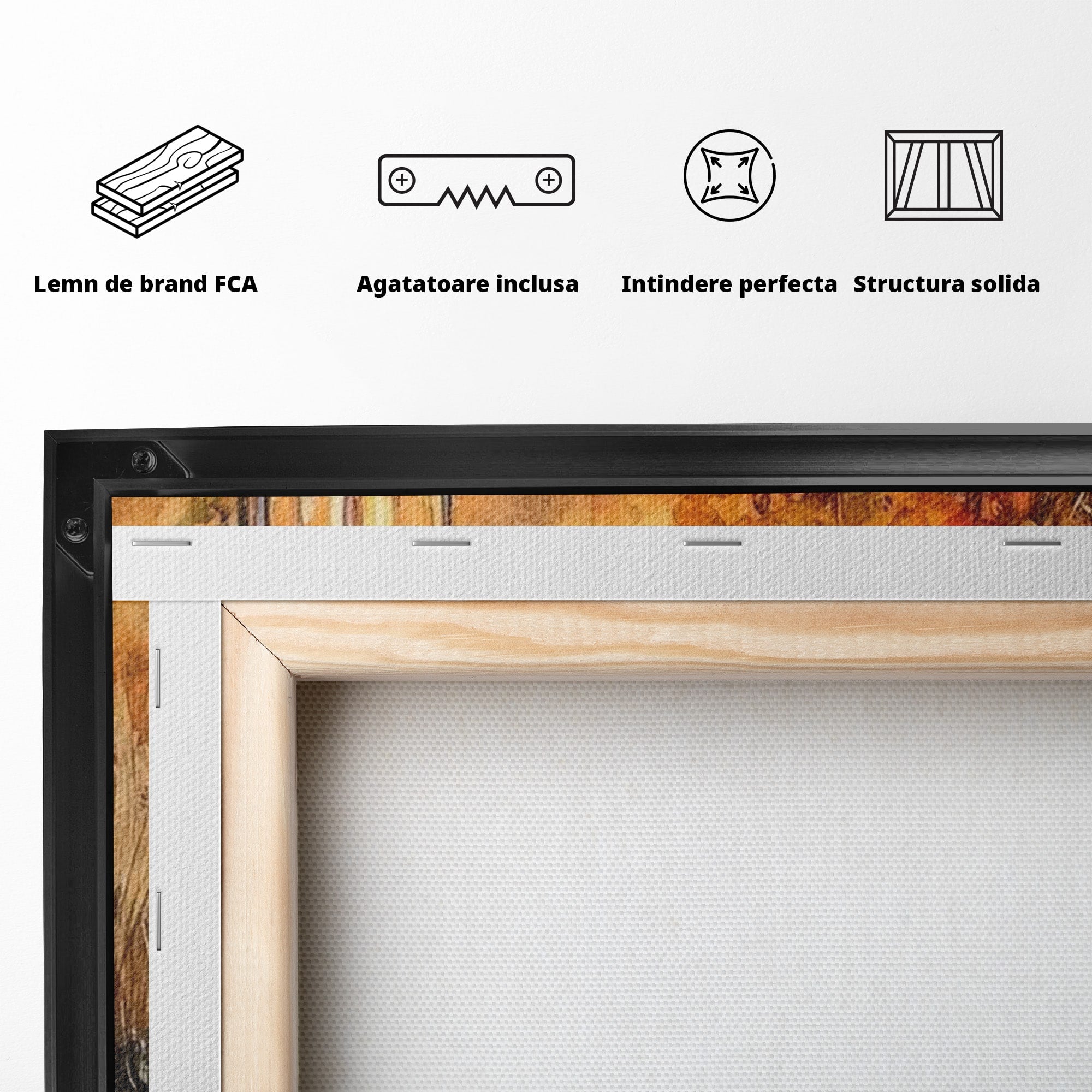 Tablou Canvas Premium LuxCanva® PI1119, Banca De Toamna, Felinar, Banca, Dovleci, Living, Peisaj, Culori Calde, Culori Vibrante