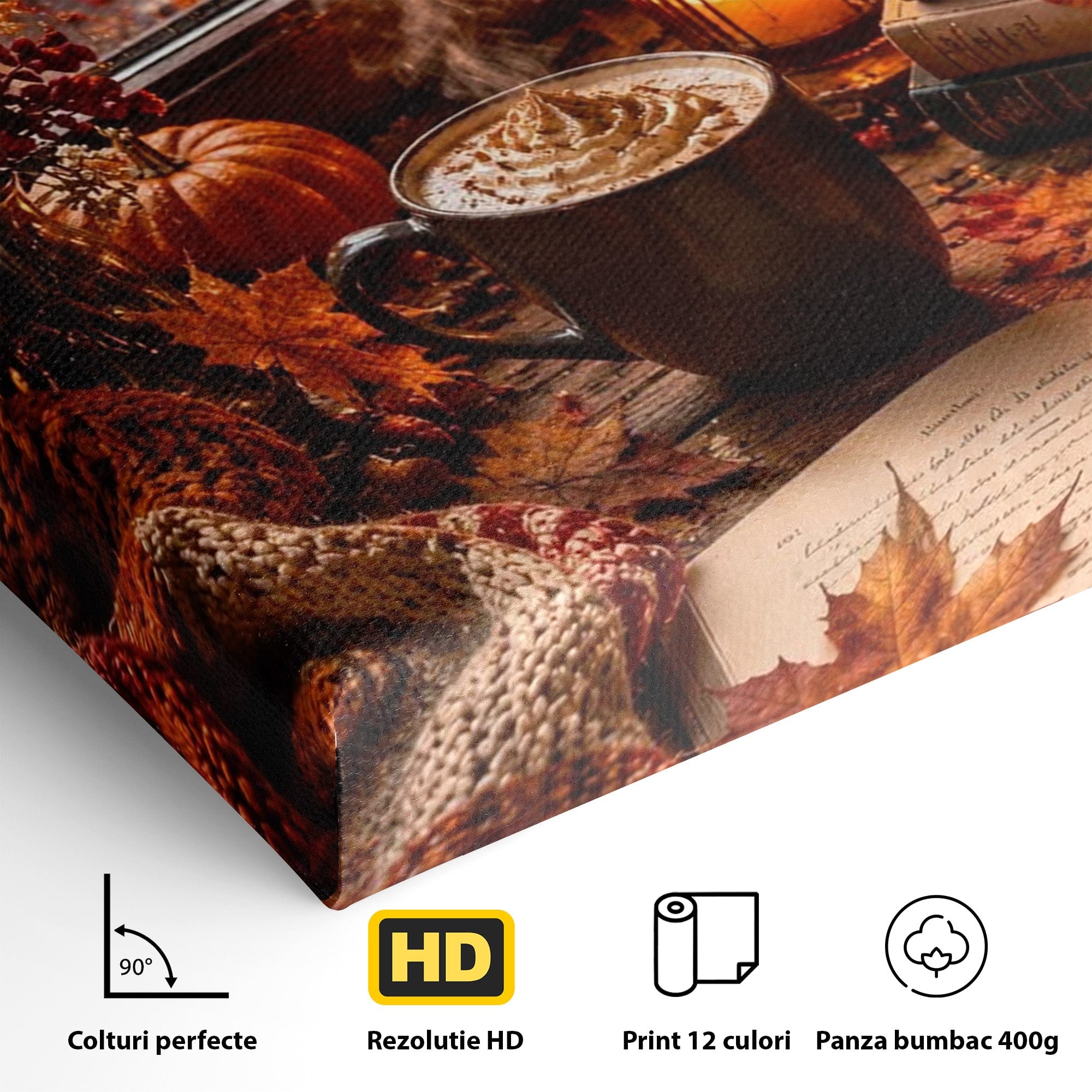 Tablou Canvas Premium LuxCanva® PI1120, Toamna Cocheta, Liniste, Cafea, Relaxare, Living, Plimbare, Culori Vibrante