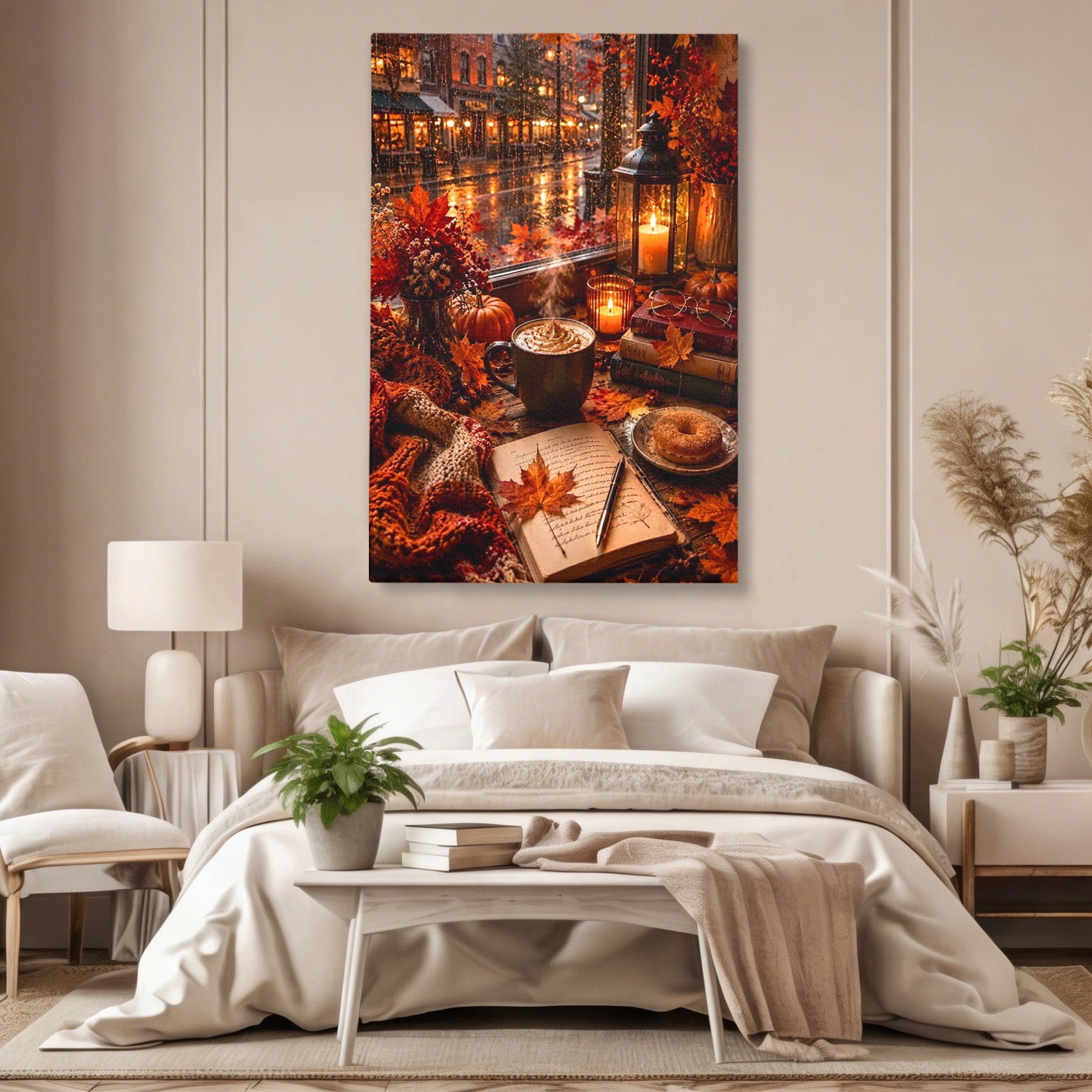 Tablou Canvas Premium LuxCanva® PI1120, Toamna Cocheta, Liniste, Cafea, Relaxare, Living, Plimbare, Culori Vibrante