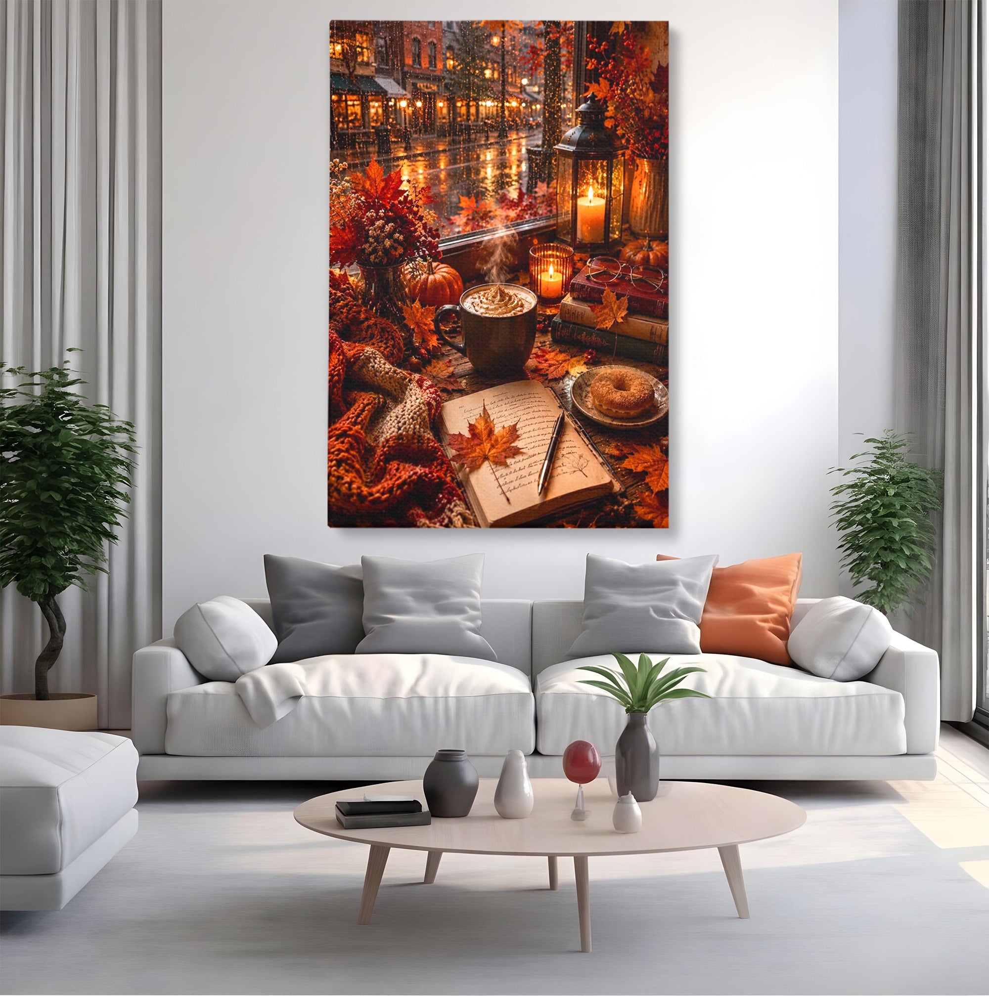 Tablou Canvas Premium LuxCanva® PI1120, Toamna Cocheta, Liniste, Cafea, Relaxare, Living, Plimbare, Culori Vibrante