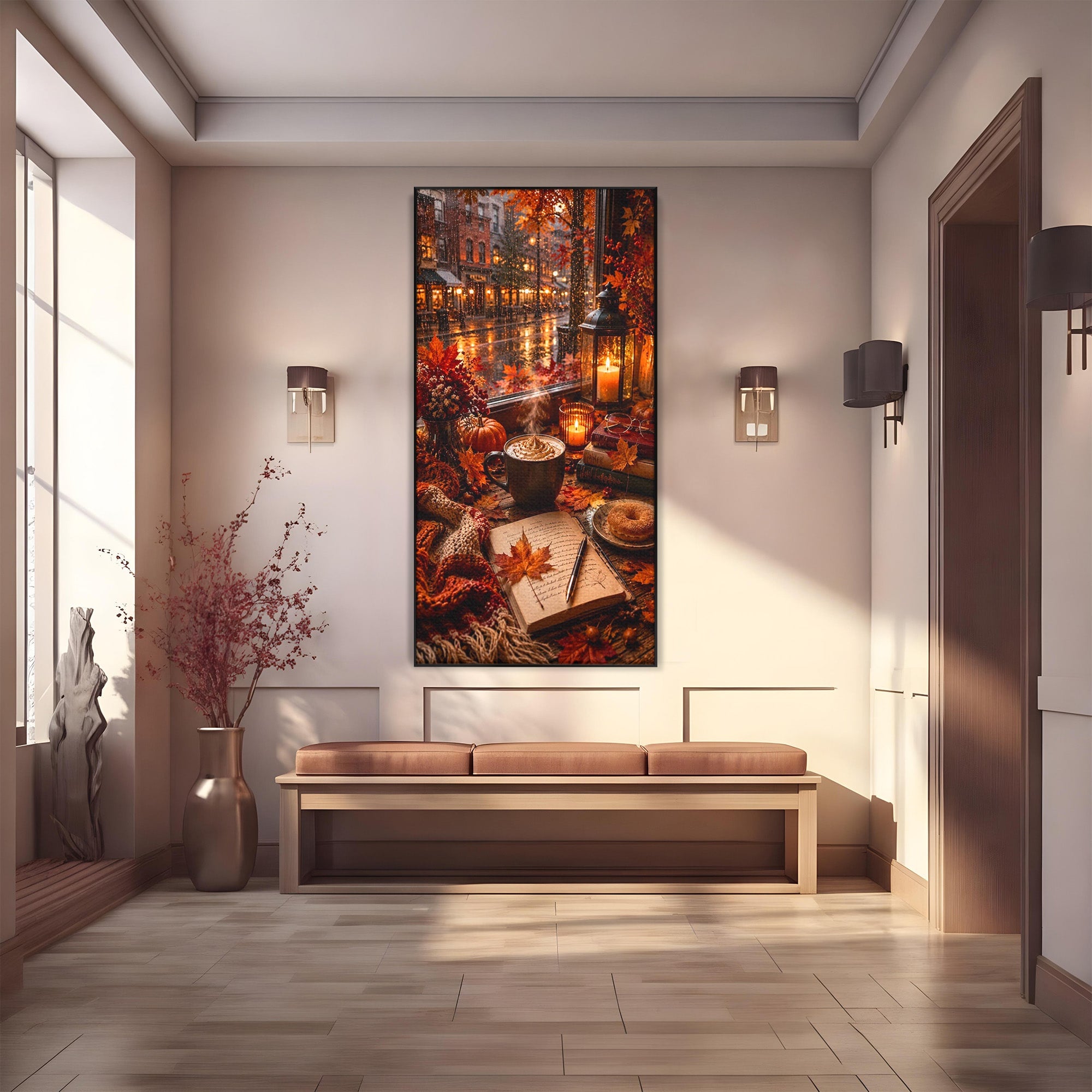 Tablou Canvas Premium LuxCanva® PI1120, Toamna Cocheta, Liniste, Cafea, Relaxare, Living, Plimbare, Culori Vibrante