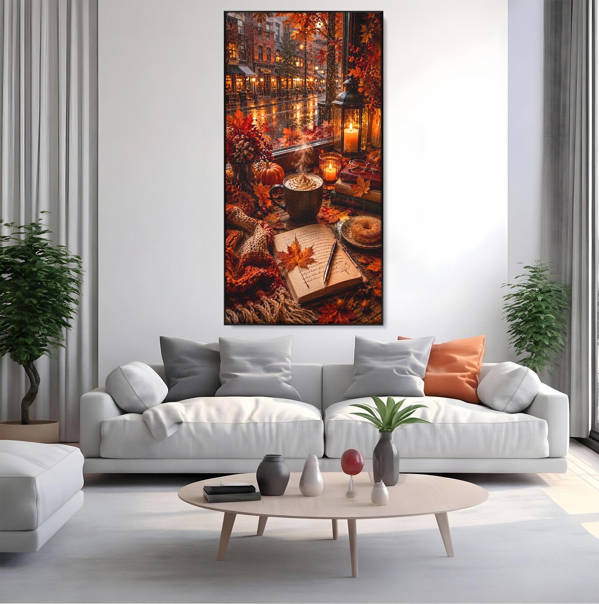Tablou Canvas Premium LuxCanva® PI1120, Toamna Cocheta, Liniste, Cafea, Relaxare, Living, Plimbare, Culori Vibrante