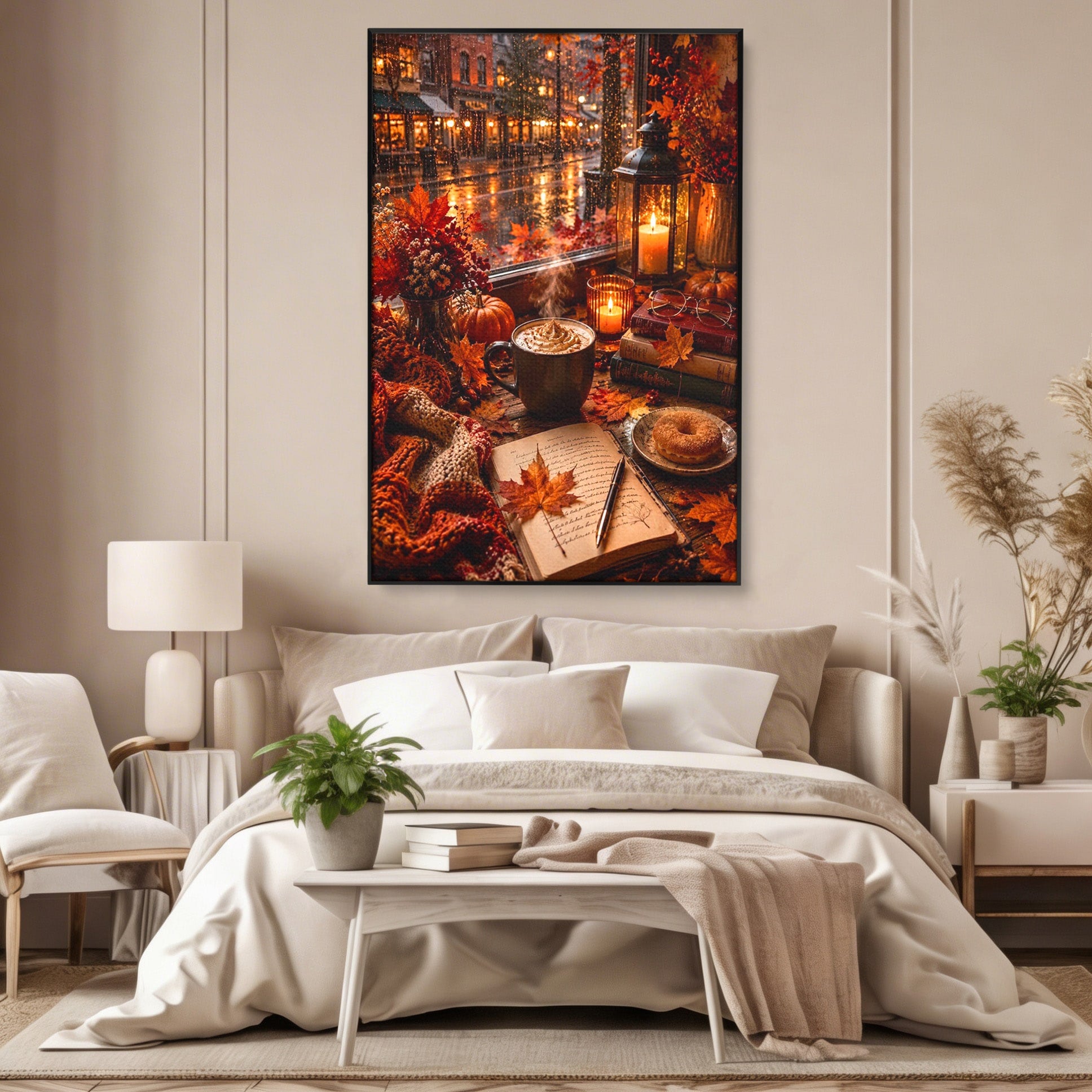 Tablou Canvas Premium LuxCanva® PI1120, Toamna Cocheta, Liniste, Cafea, Relaxare, Living, Plimbare, Culori Vibrante