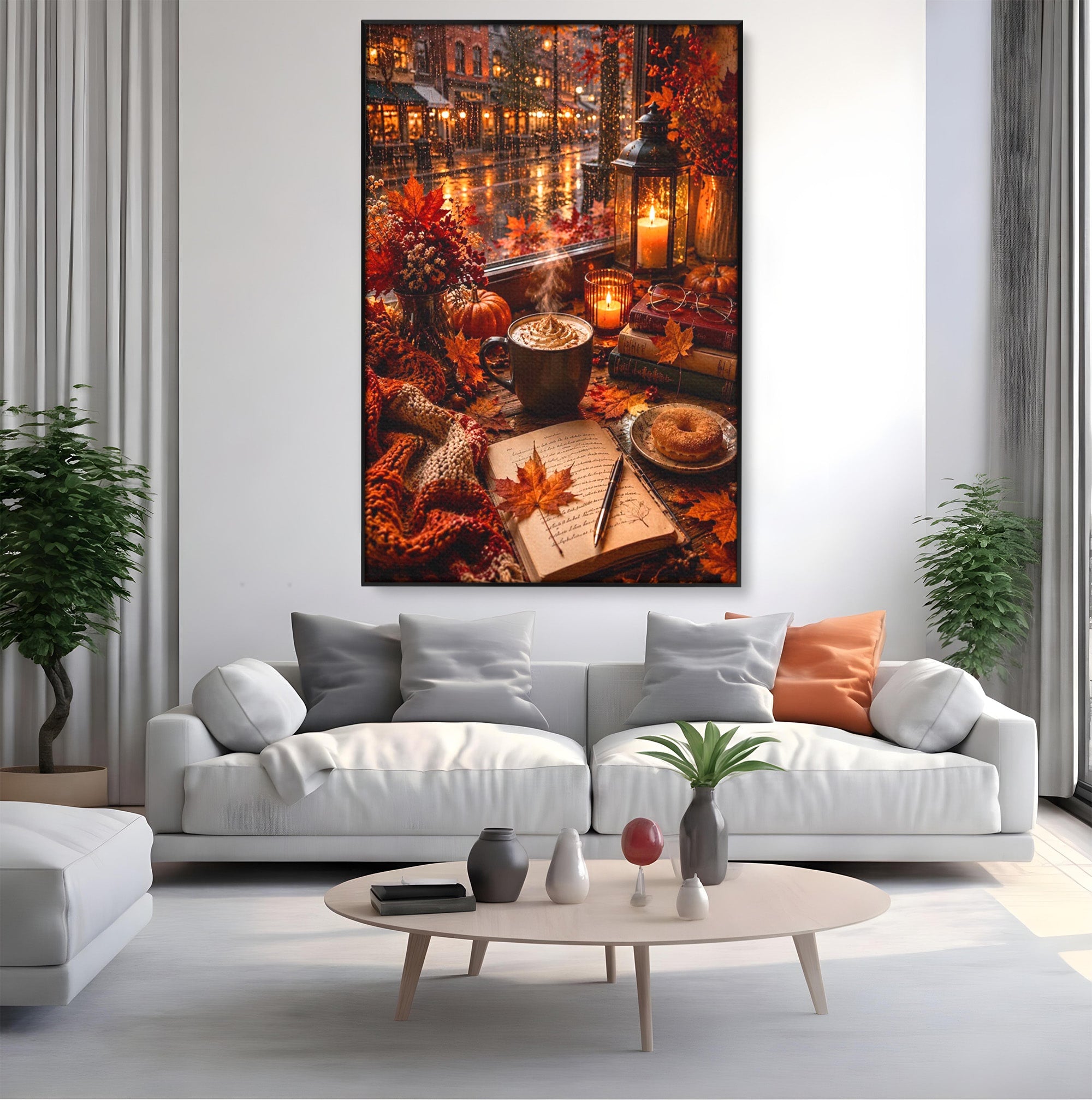 Tablou Canvas Premium LuxCanva® PI1120, Toamna Cocheta, Liniste, Cafea, Relaxare, Living, Plimbare, Culori Vibrante