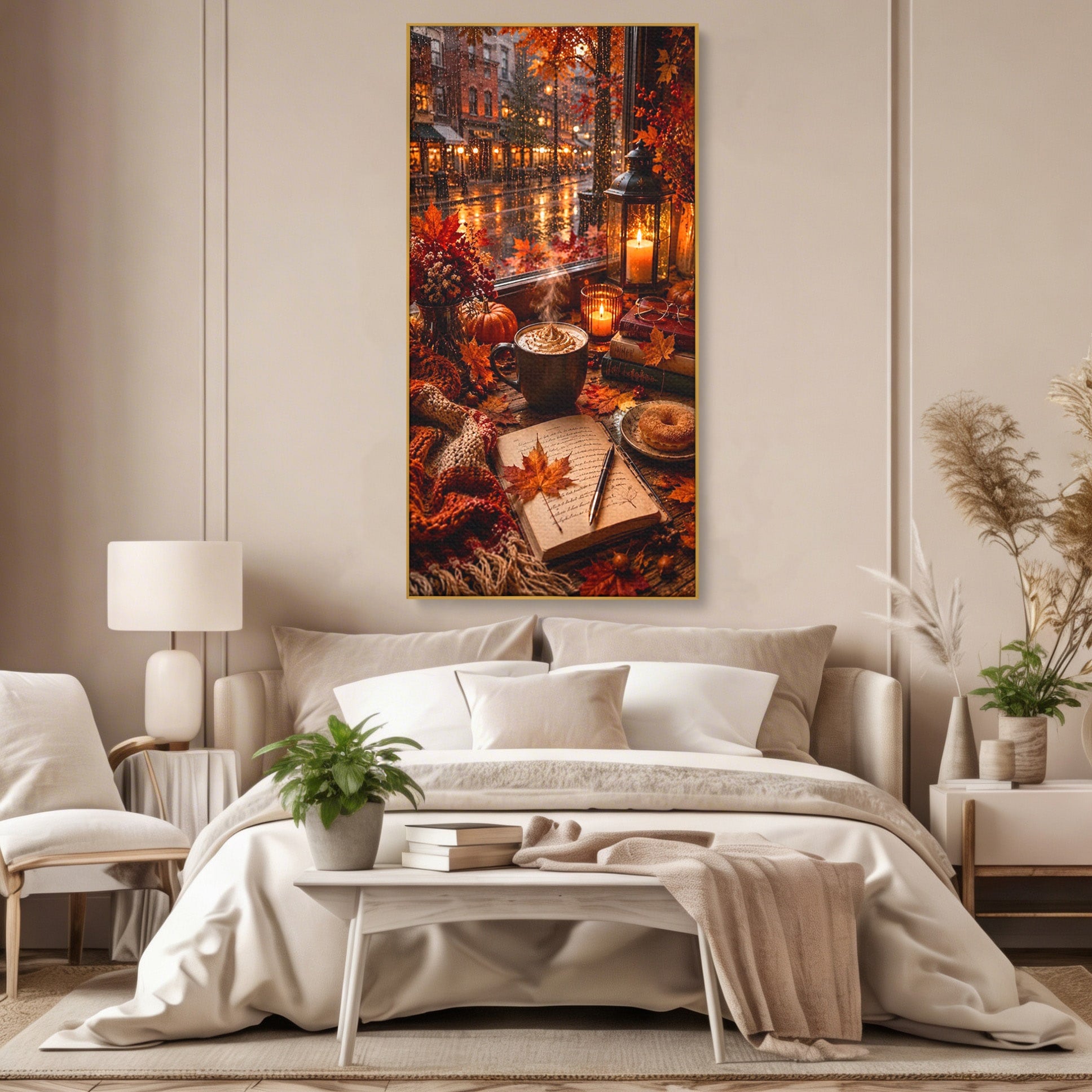 Tablou Canvas Premium LuxCanva® PI1120, Toamna Cocheta, Liniste, Cafea, Relaxare, Living, Plimbare, Culori Vibrante