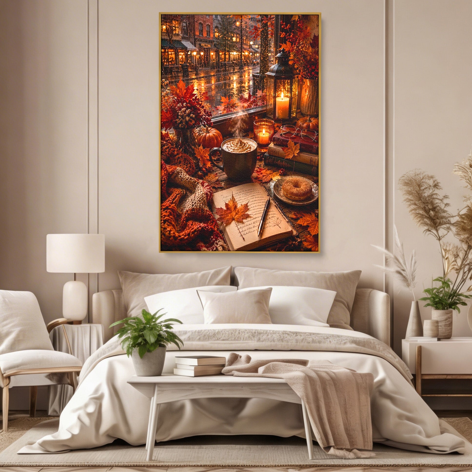 Tablou Canvas Premium LuxCanva® PI1120, Toamna Cocheta, Liniste, Cafea, Relaxare, Living, Plimbare, Culori Vibrante