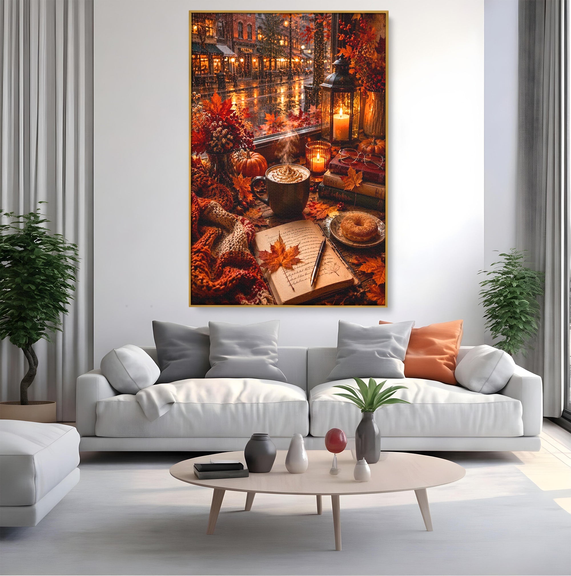 Tablou Canvas Premium LuxCanva® PI1120, Toamna Cocheta, Liniste, Cafea, Relaxare, Living, Plimbare, Culori Vibrante