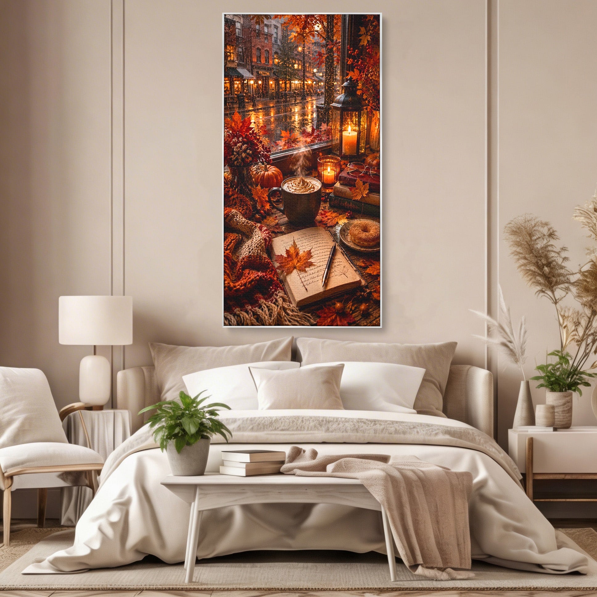 Tablou Canvas Premium LuxCanva® PI1120, Toamna Cocheta, Liniste, Cafea, Relaxare, Living, Plimbare, Culori Vibrante