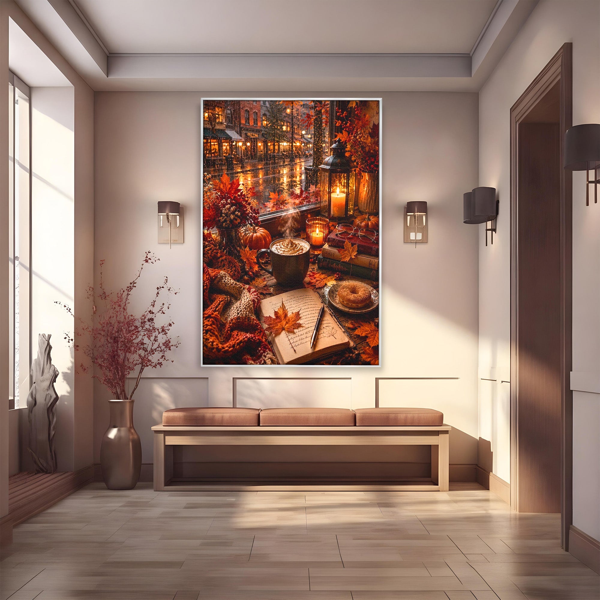 Tablou Canvas Premium LuxCanva® PI1120, Toamna Cocheta, Liniste, Cafea, Relaxare, Living, Plimbare, Culori Vibrante