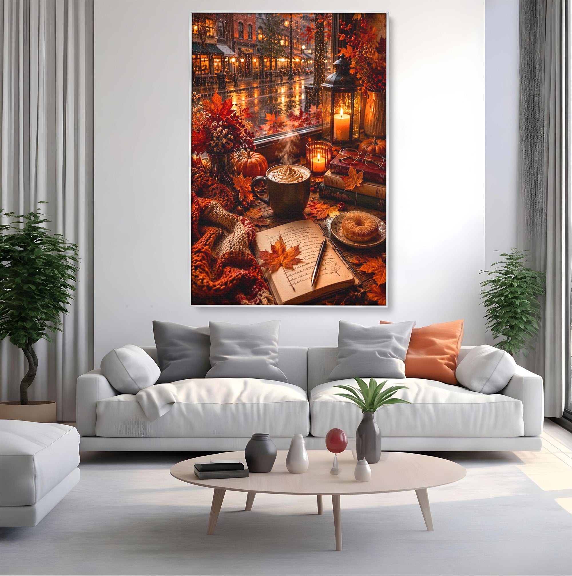 Tablou Canvas Premium LuxCanva® PI1120, Toamna Cocheta, Liniste, Cafea, Relaxare, Living, Plimbare, Culori Vibrante
