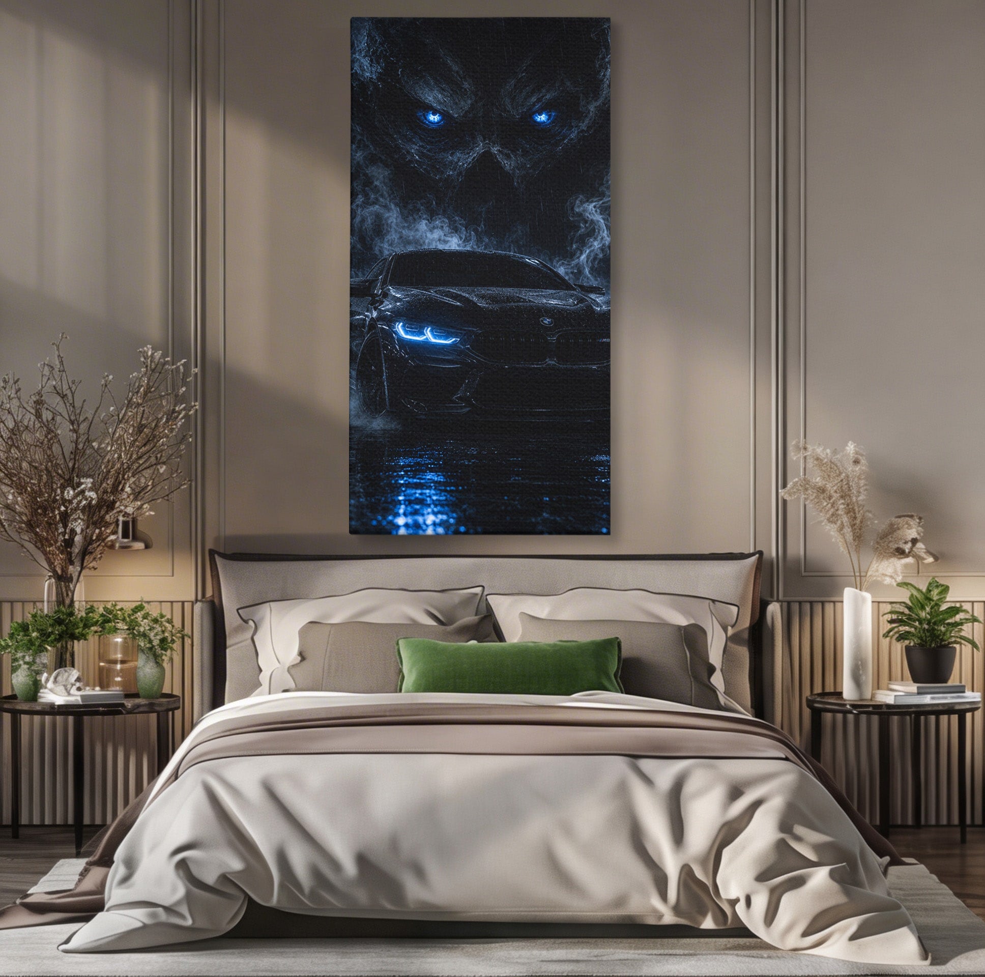 Tablou Canvas Premium LuxCanva® PI1135, Masina In Noapte, Vehicul, Intuneric, Mister, Ploaie, Living, Dormitor, Culori Vibrante