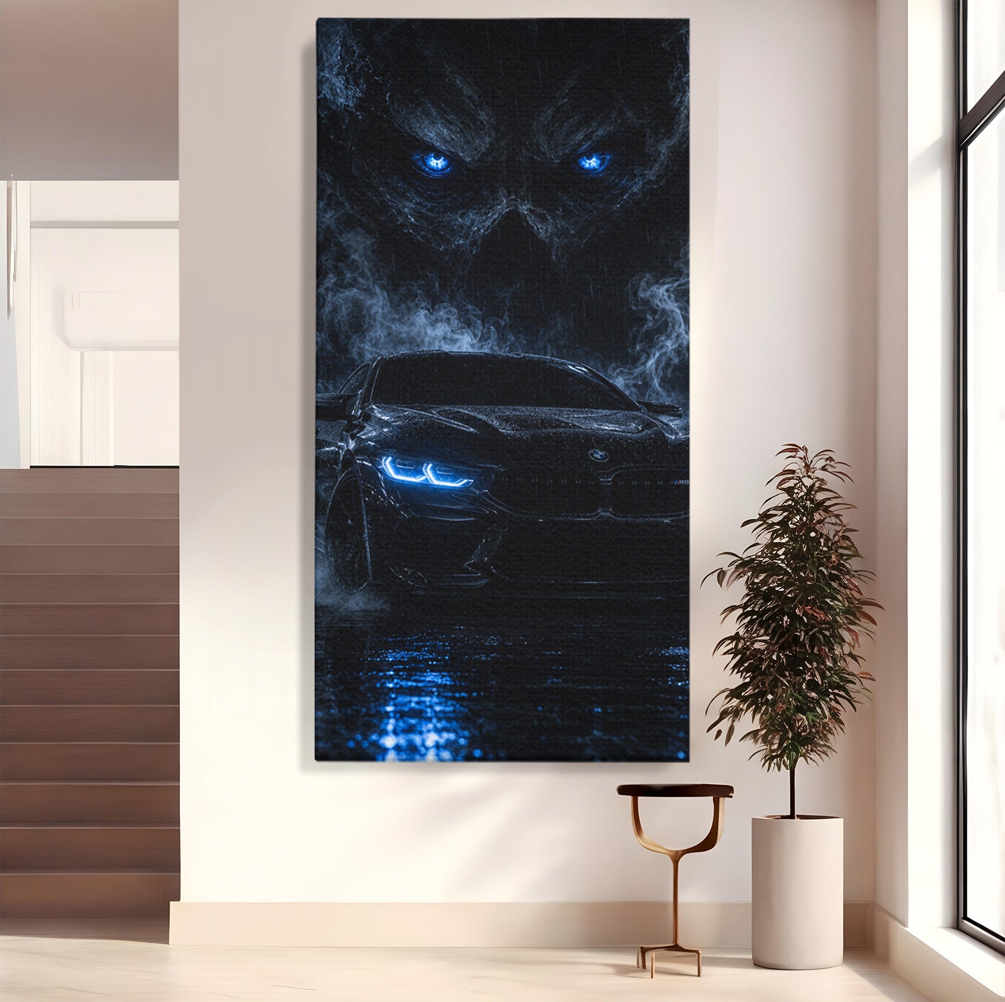 Tablou Canvas Premium LuxCanva® PI1135, Masina In Noapte, Vehicul, Intuneric, Mister, Ploaie, Living, Dormitor, Culori Vibrante