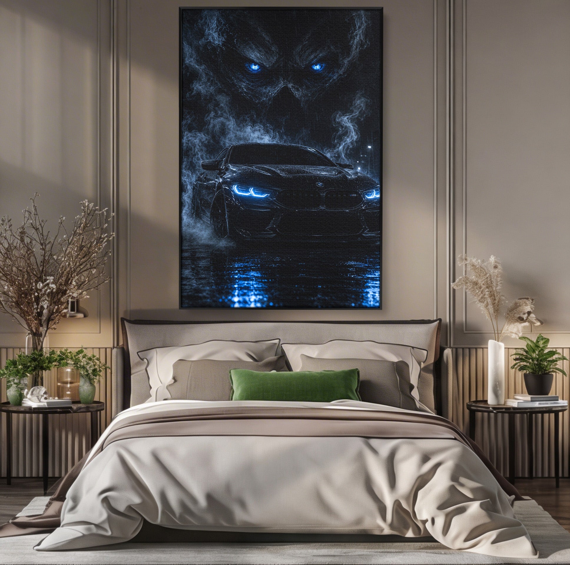 Tablou Canvas Premium LuxCanva® PI1135, Masina In Noapte, Vehicul, Intuneric, Mister, Ploaie, Living, Dormitor, Culori Vibrante