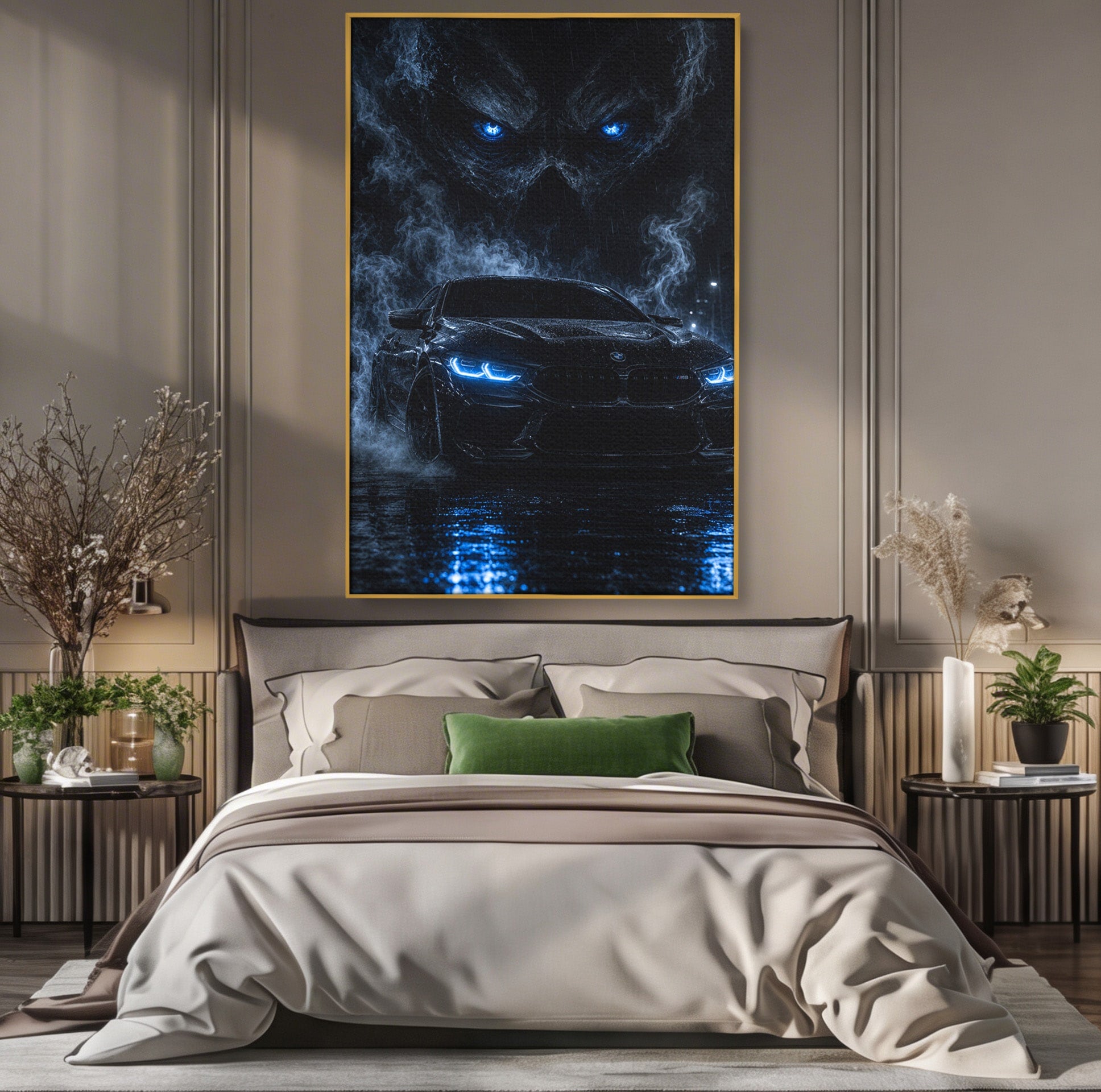 Tablou Canvas Premium LuxCanva® PI1135, Masina In Noapte, Vehicul, Intuneric, Mister, Ploaie, Living, Dormitor, Culori Vibrante
