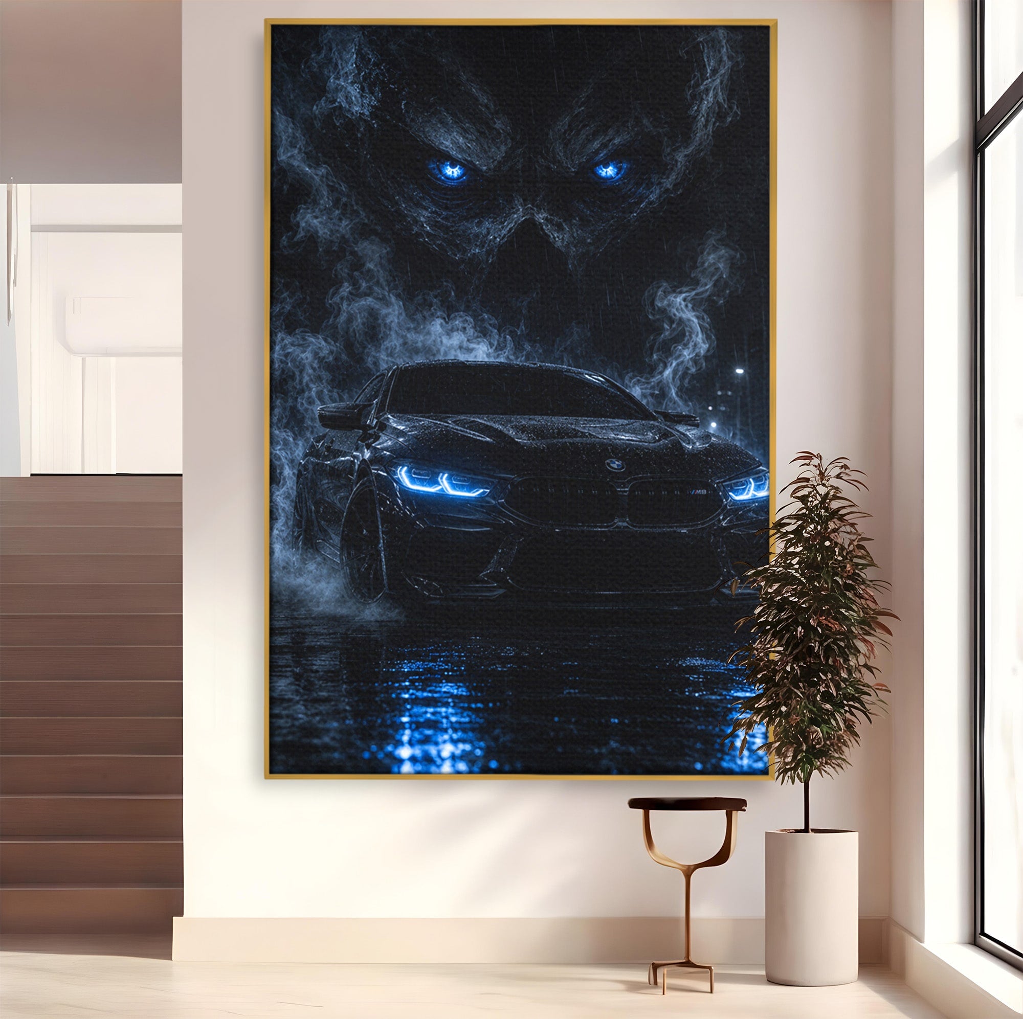 Tablou Canvas Premium LuxCanva® PI1135, Masina In Noapte, Vehicul, Intuneric, Mister, Ploaie, Living, Dormitor, Culori Vibrante